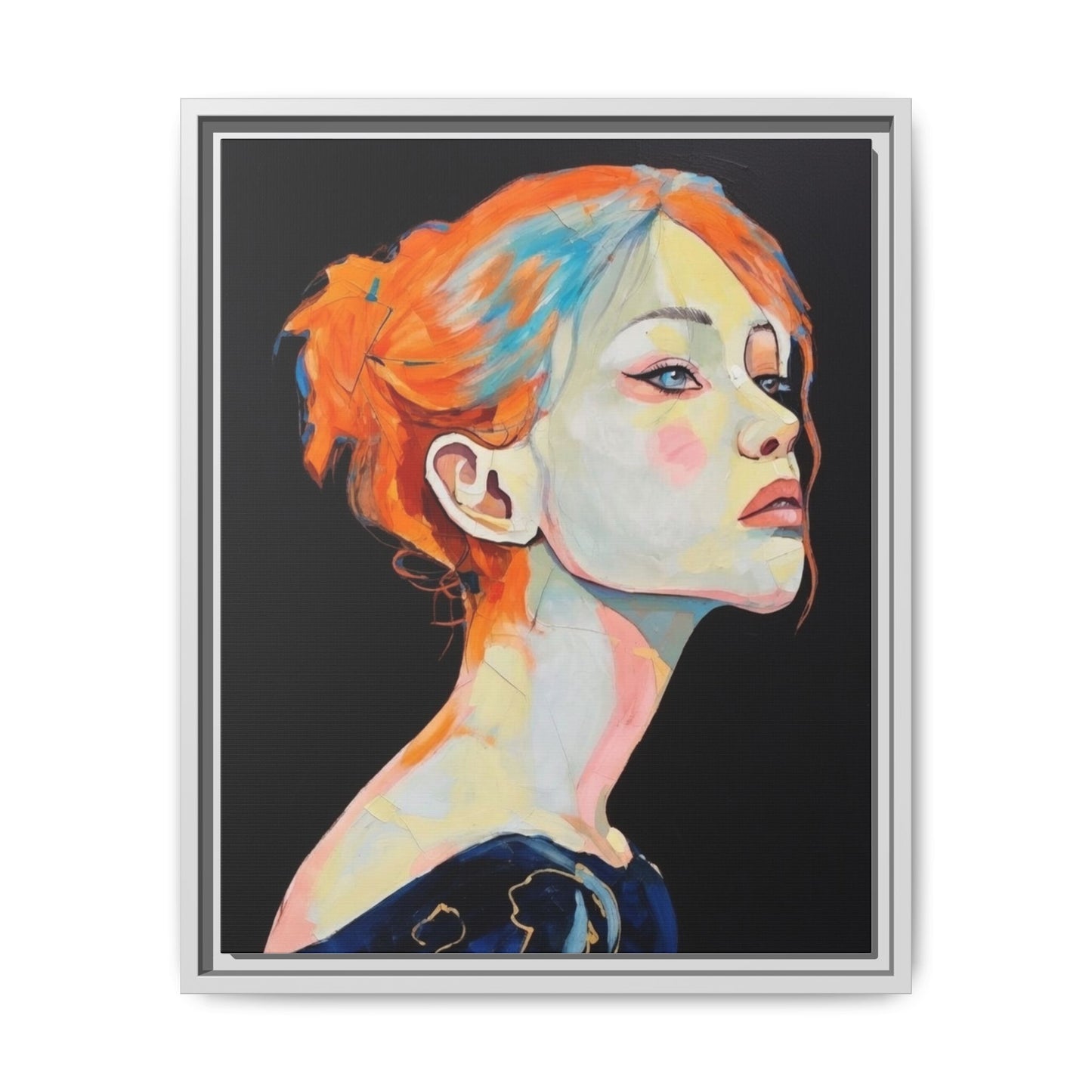 Framed Matte Canvas Portrait — Vibrant Multi‑Color Woman Wall Art