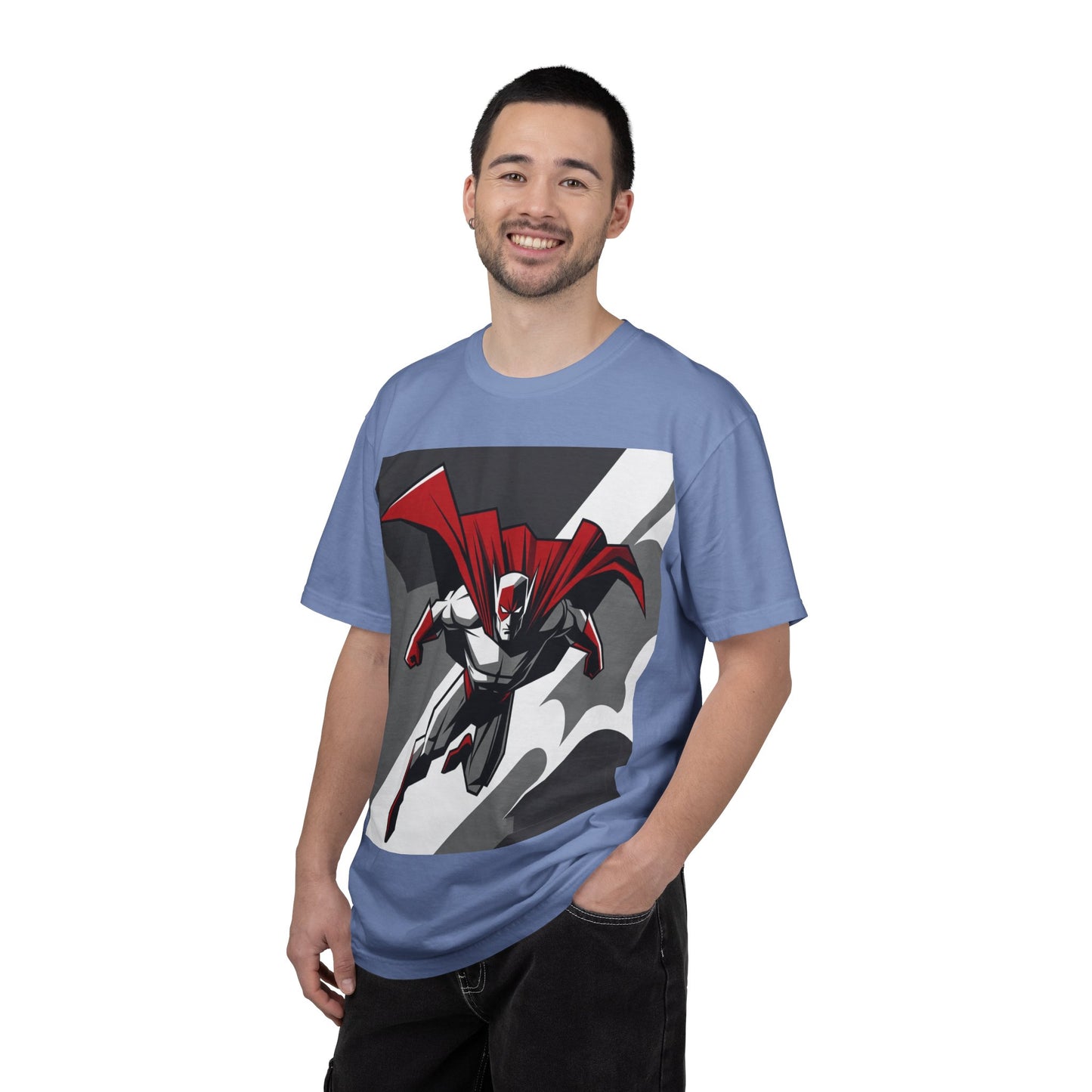 Superhero Action T-Shirt — Red Cape Comic Graphic Tee
