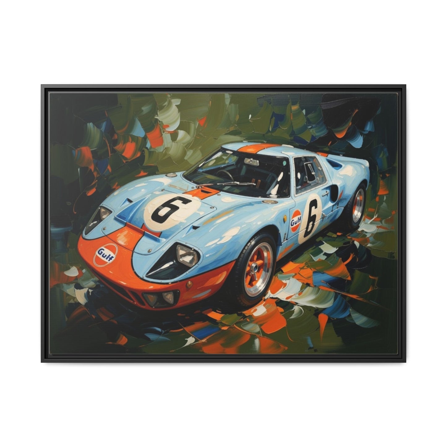 Gulf Racing GT40 Matte Framed Canvas — Vintage Sports Car Wall Art