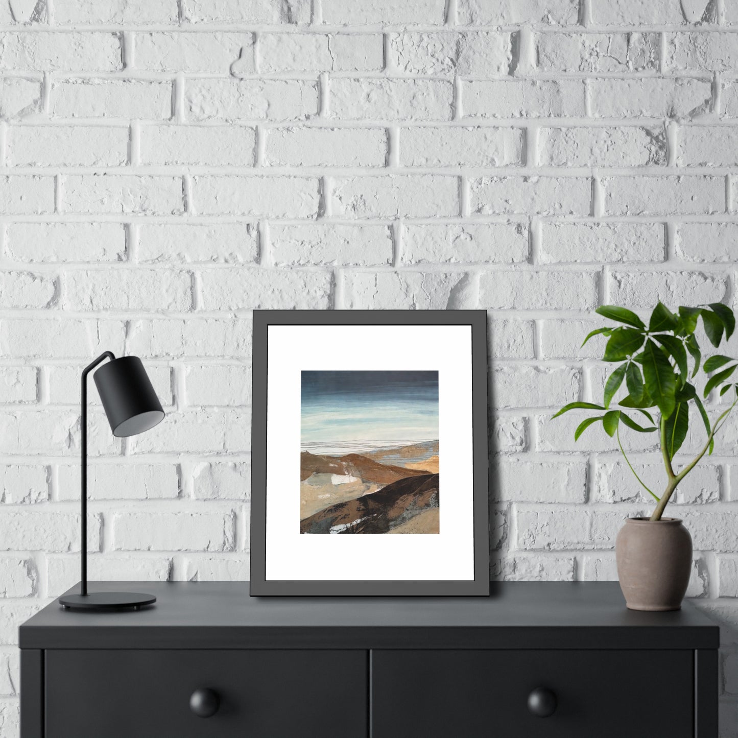 Framed Landscape Art Print — Minimal Coastal Mountain Poster