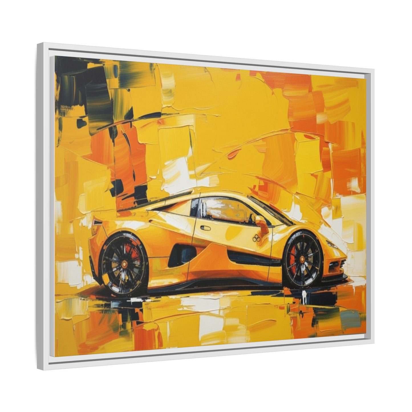 Yellow Sports Car Abstract Matte Canvas Framed Print