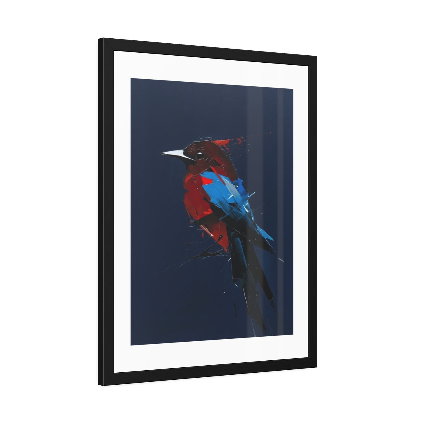 Framed Bird Art Print — Modern Red & Blue Kingfisher Poster