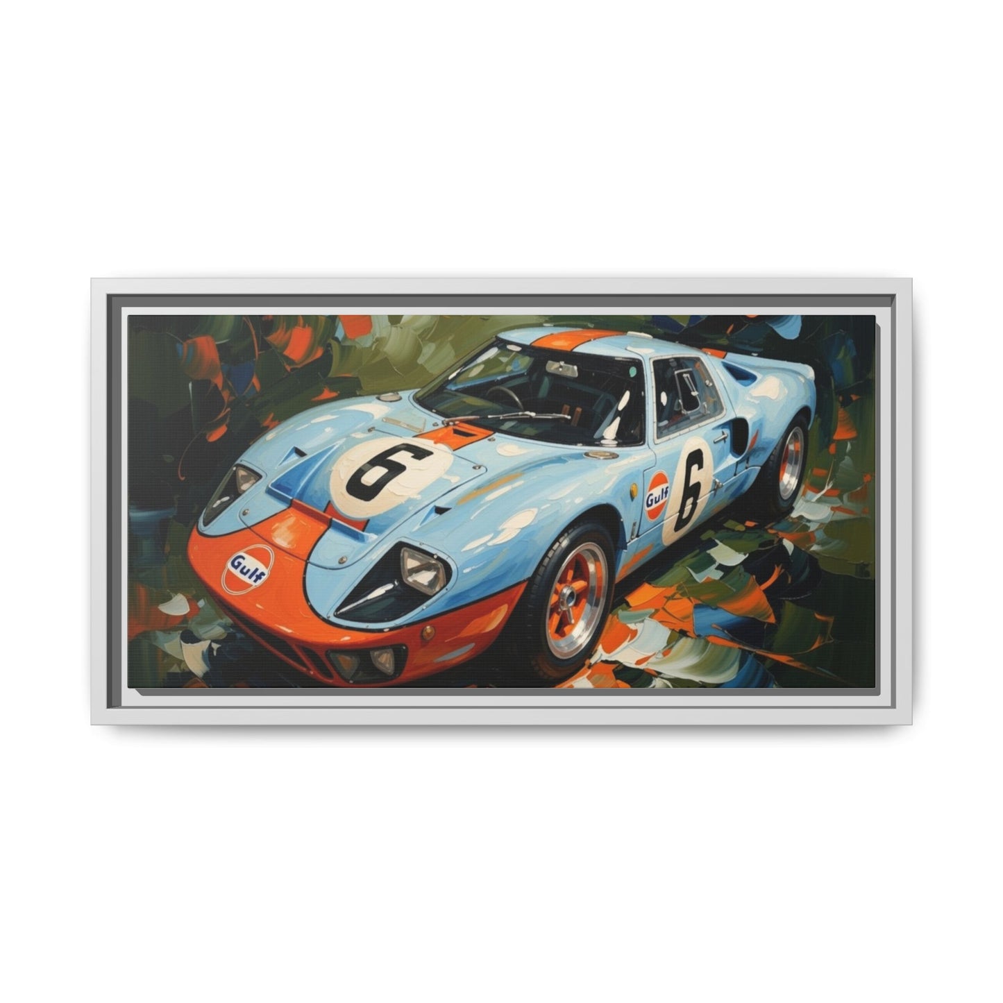 Gulf Racing GT40 Matte Framed Canvas — Vintage Sports Car Wall Art