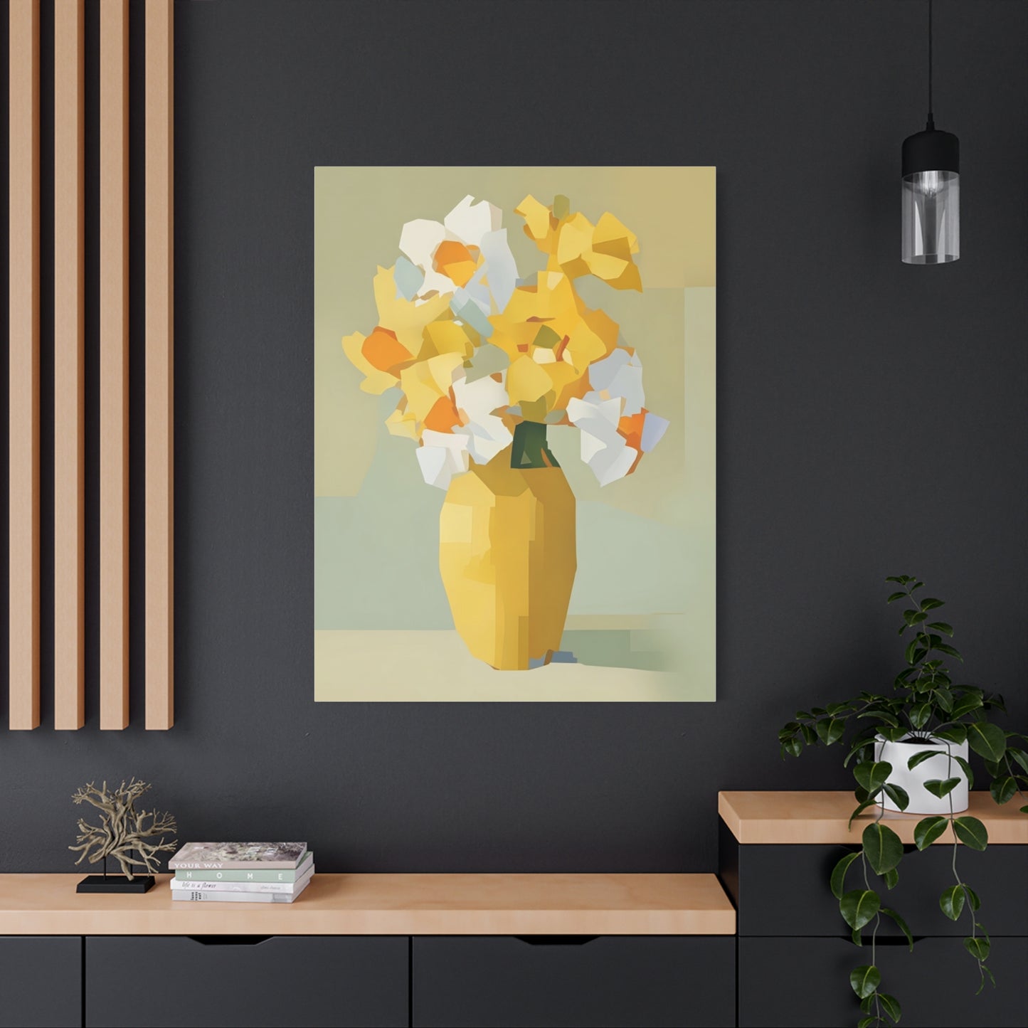 Yellow Vase Floral Canvas Print — Modern Abstract Daffodil Wall Art