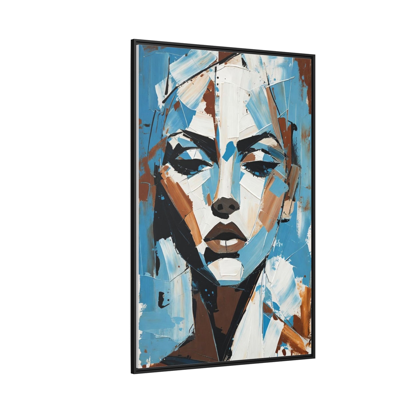 Abstract Blue Face Matte Canvas Wall Art — Framed Modern Portrait Print