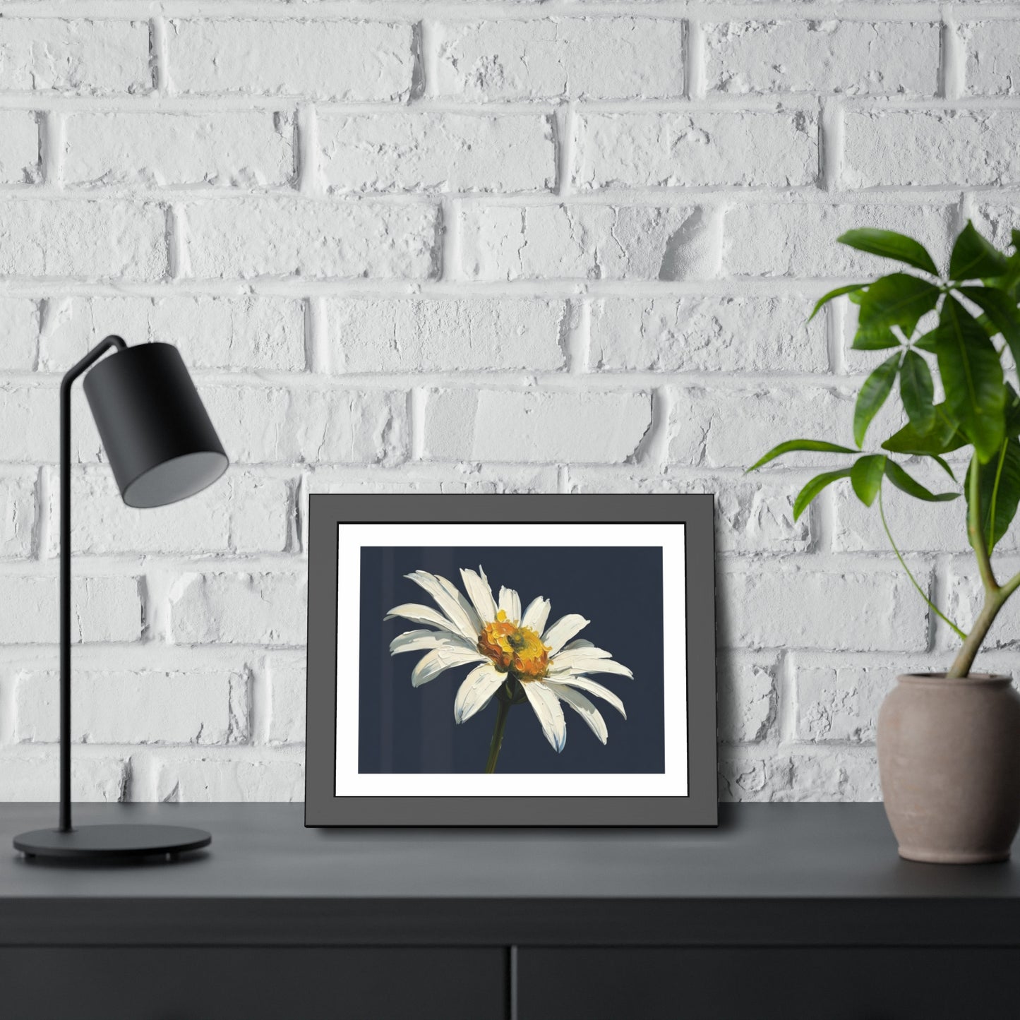 Framed Daisy Art Print — White Daisy Wall Poster in Black Frame