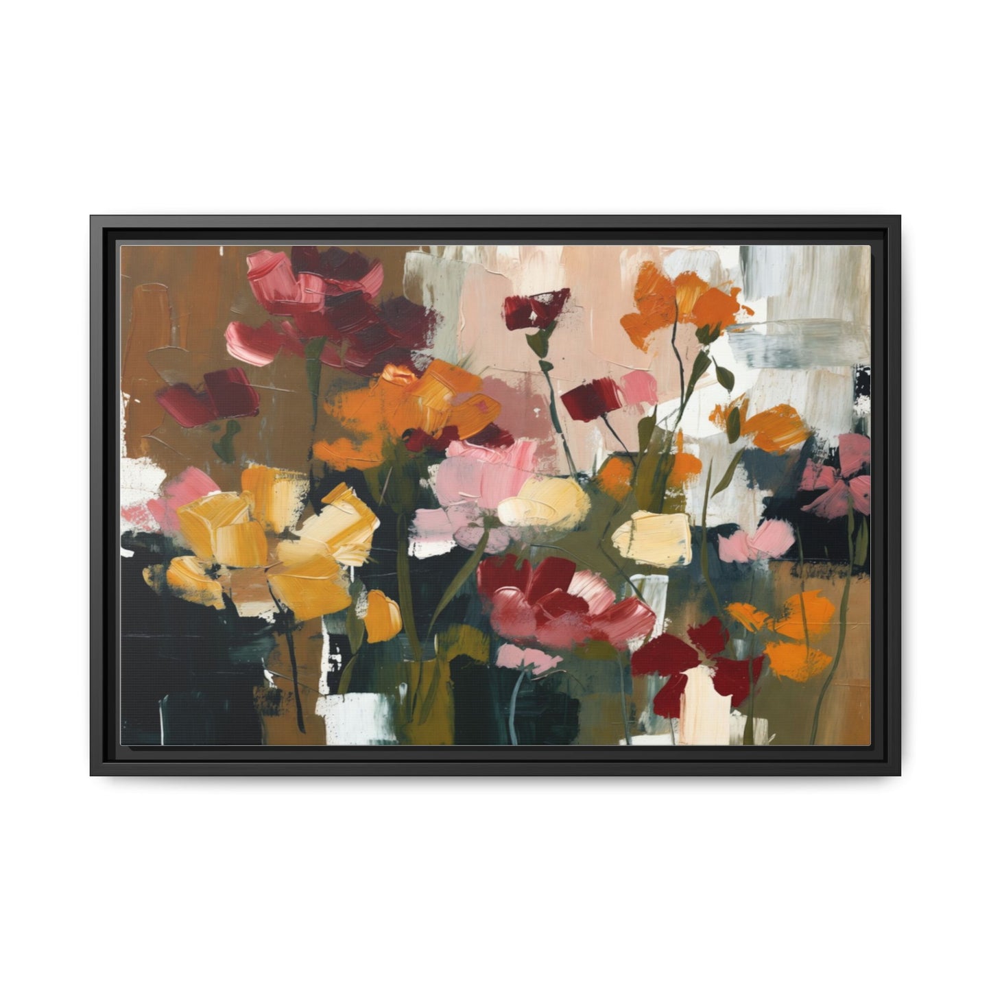 Framed Matte Canvas Floral Abstract Wall Art