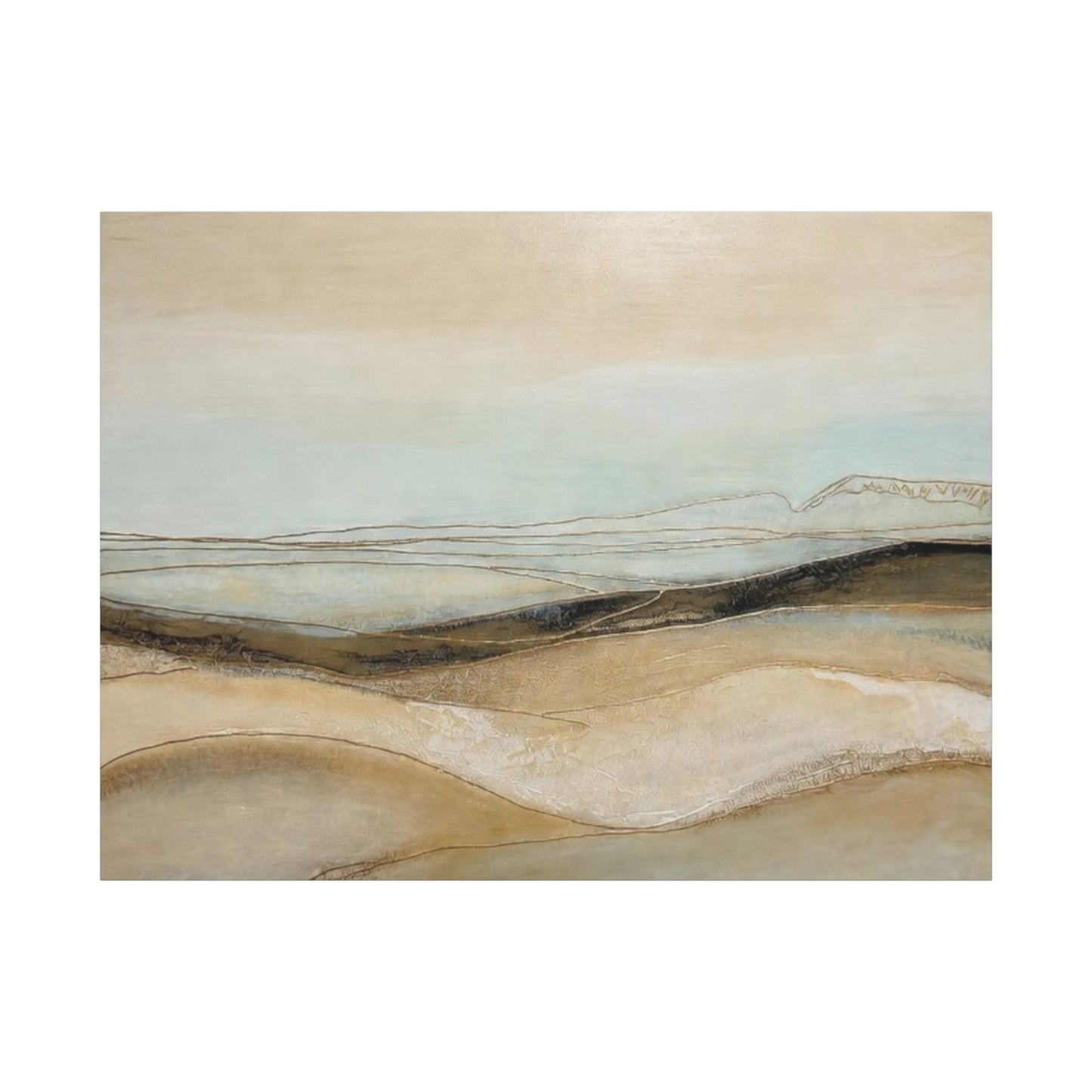 Abstract Coastal Landscape Matte Canvas Wall Art — Neutral Beach Waves Stretched Canvas