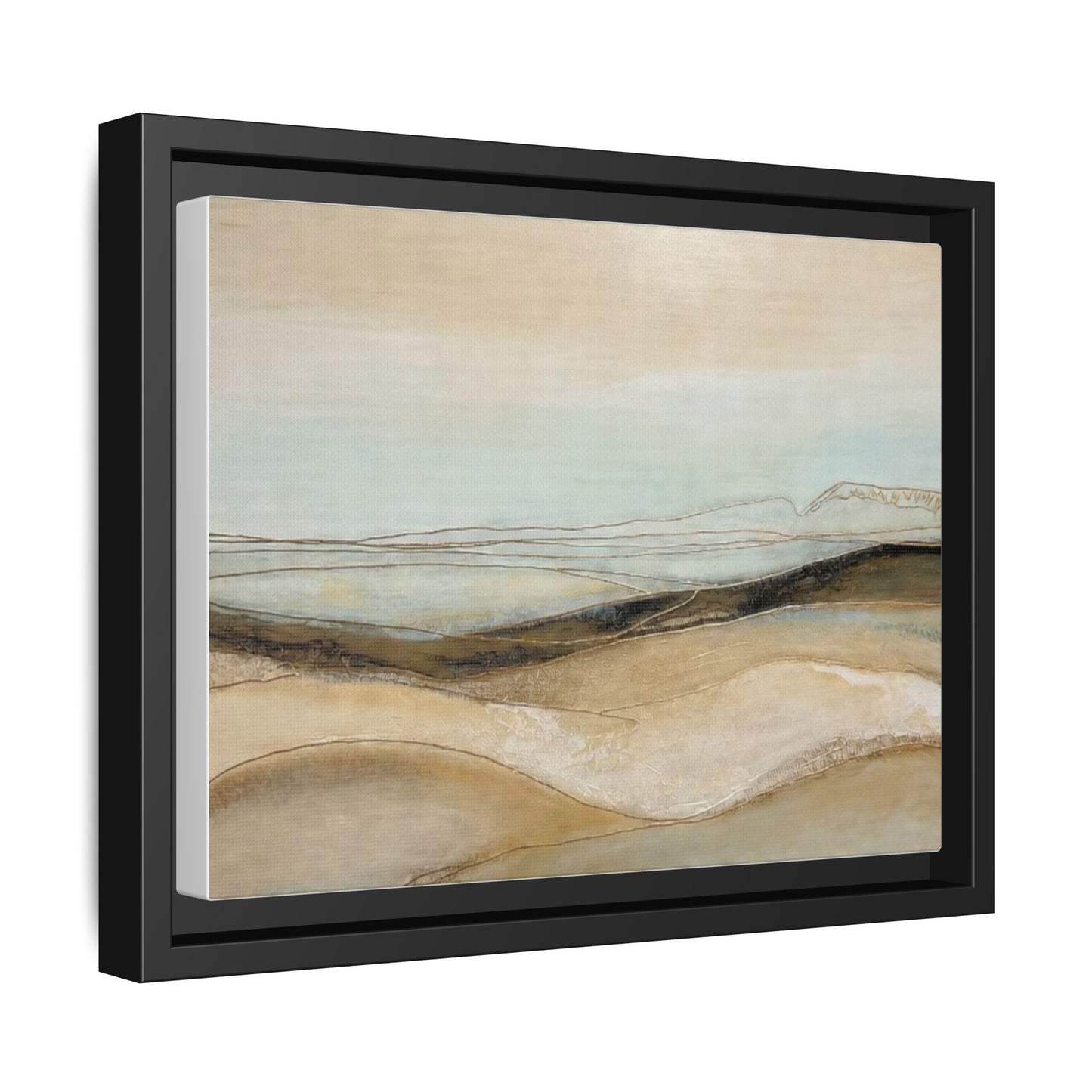 Framed Matte Canvas Wall Art — Neutral Abstract Landscape in Soft Blues & Earth Tones