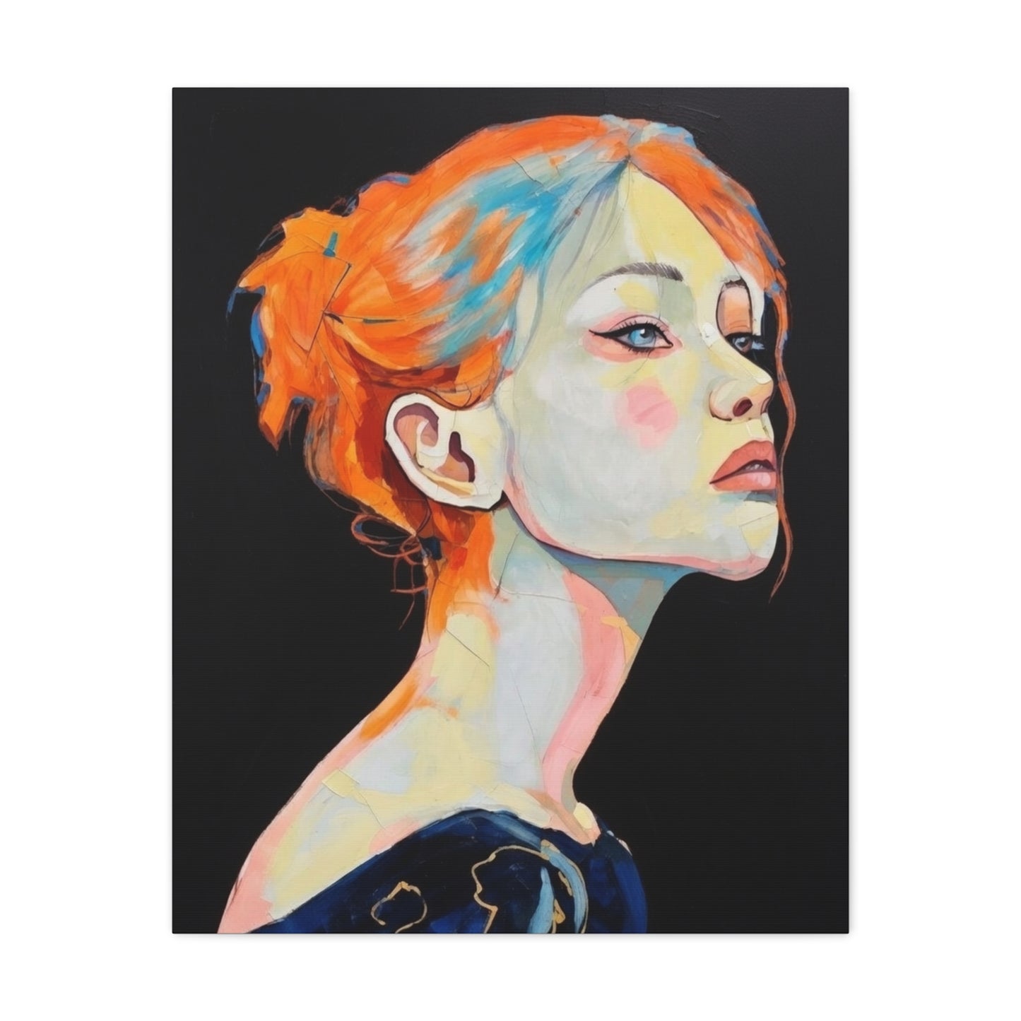 Contemplative Portrait Matte Canvas Wall Art — Colorful Female Profile Painting