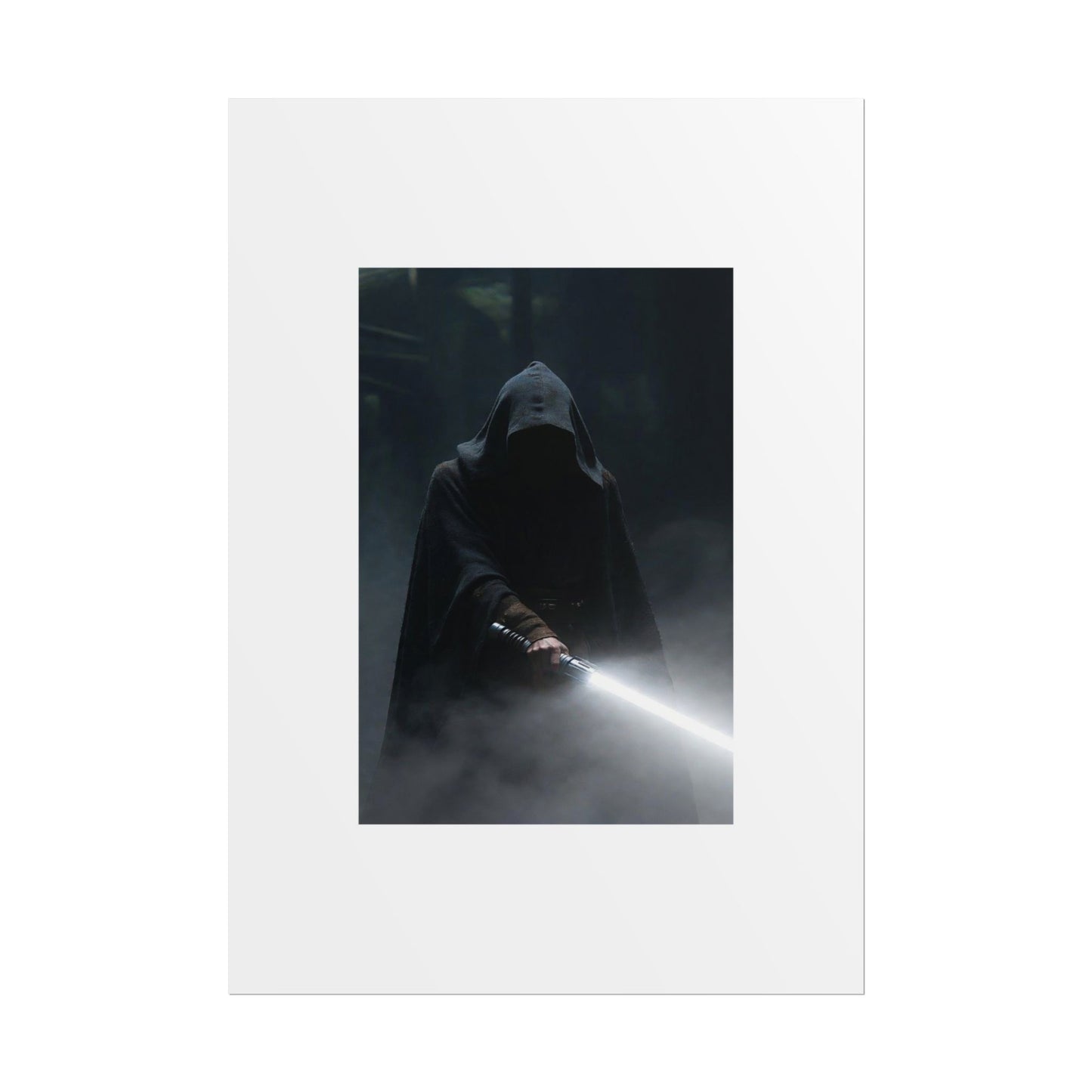 Dark Hooded Warrior Lightsaber Poster — Rolled Sci‑Fi Wall Art