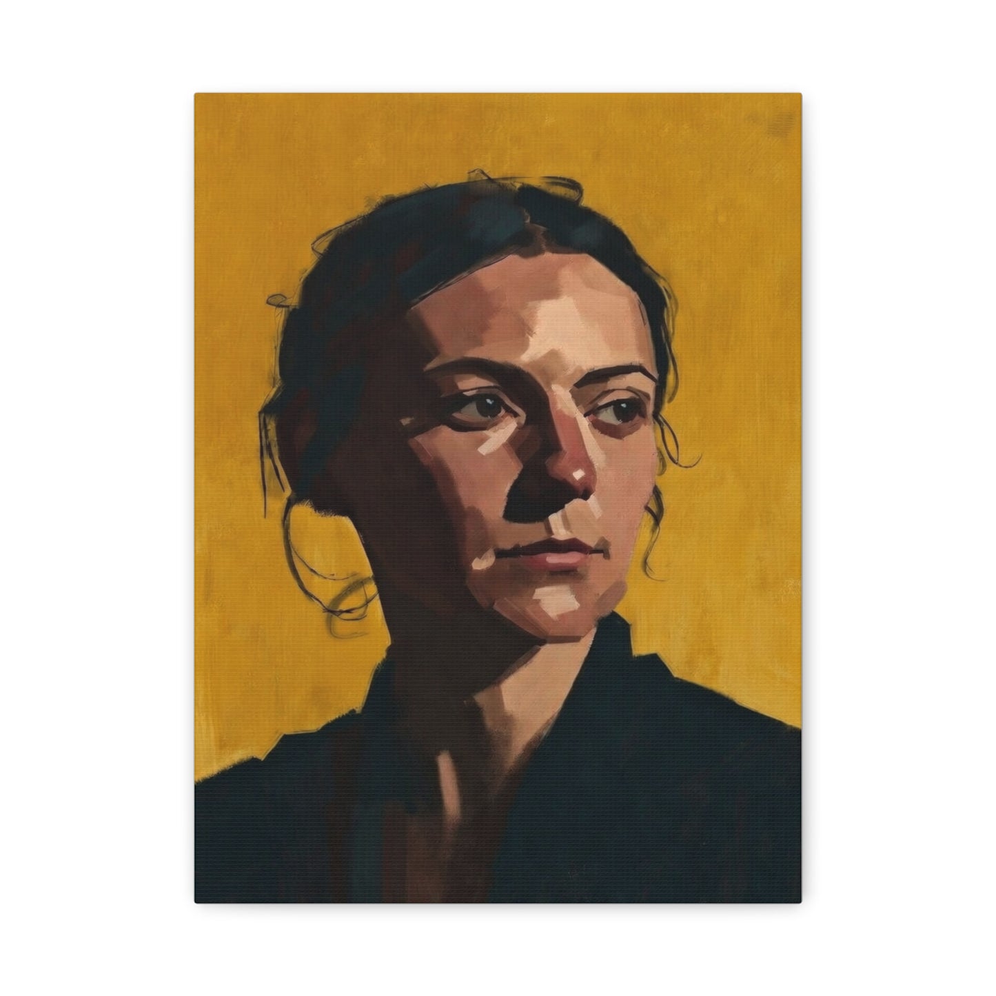 Portrait Painting Canvas Print — Moody Golden Female Portrait on Matte Stretched Canvas