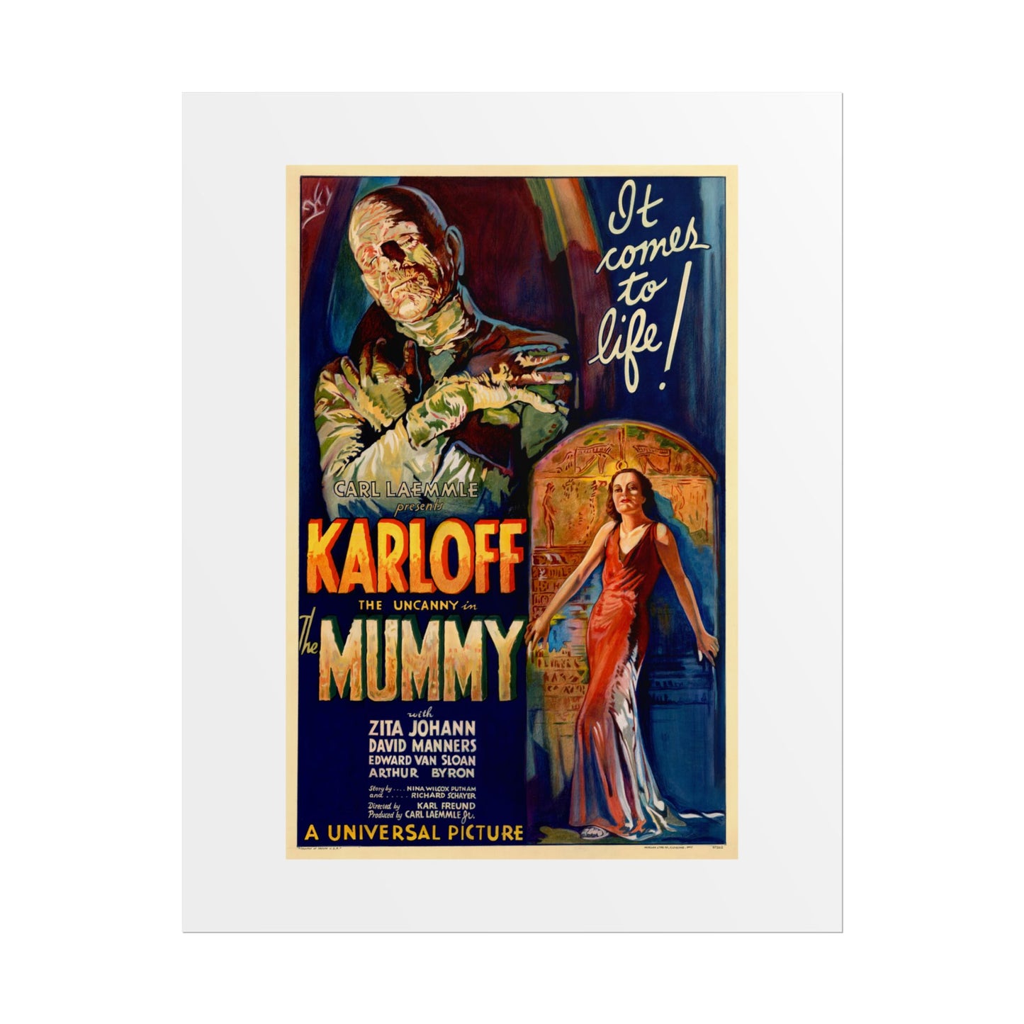 The Mummy 1932 film poster by Karoly Grosz Wall Art Print (Karloff "It Comes to Life!")