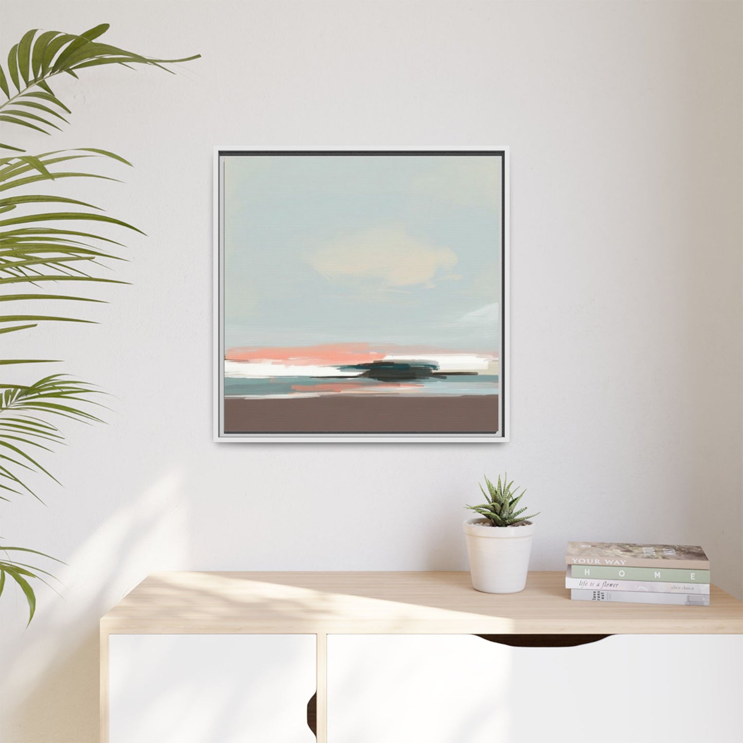 Framed Matte Canvas Print — Soft Coastal Abstract Landscape