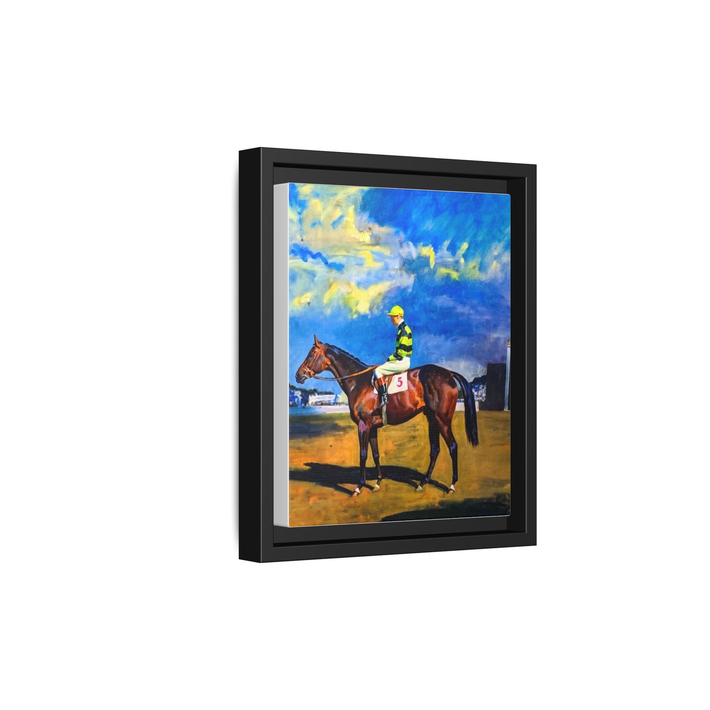 Framed Matte Canvas — Jockey on Racehorse Vintage Equestrian Wall Art