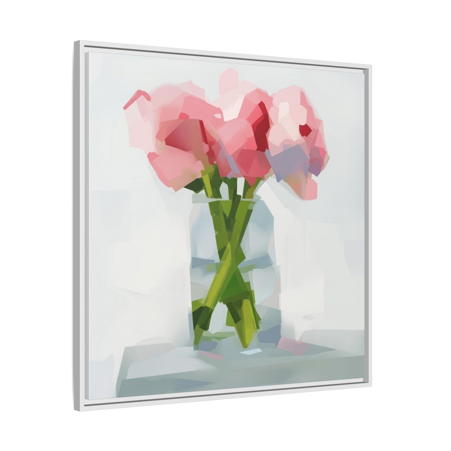 Framed Floral Canvas Art — Pink Peonies in Vase (Matte)