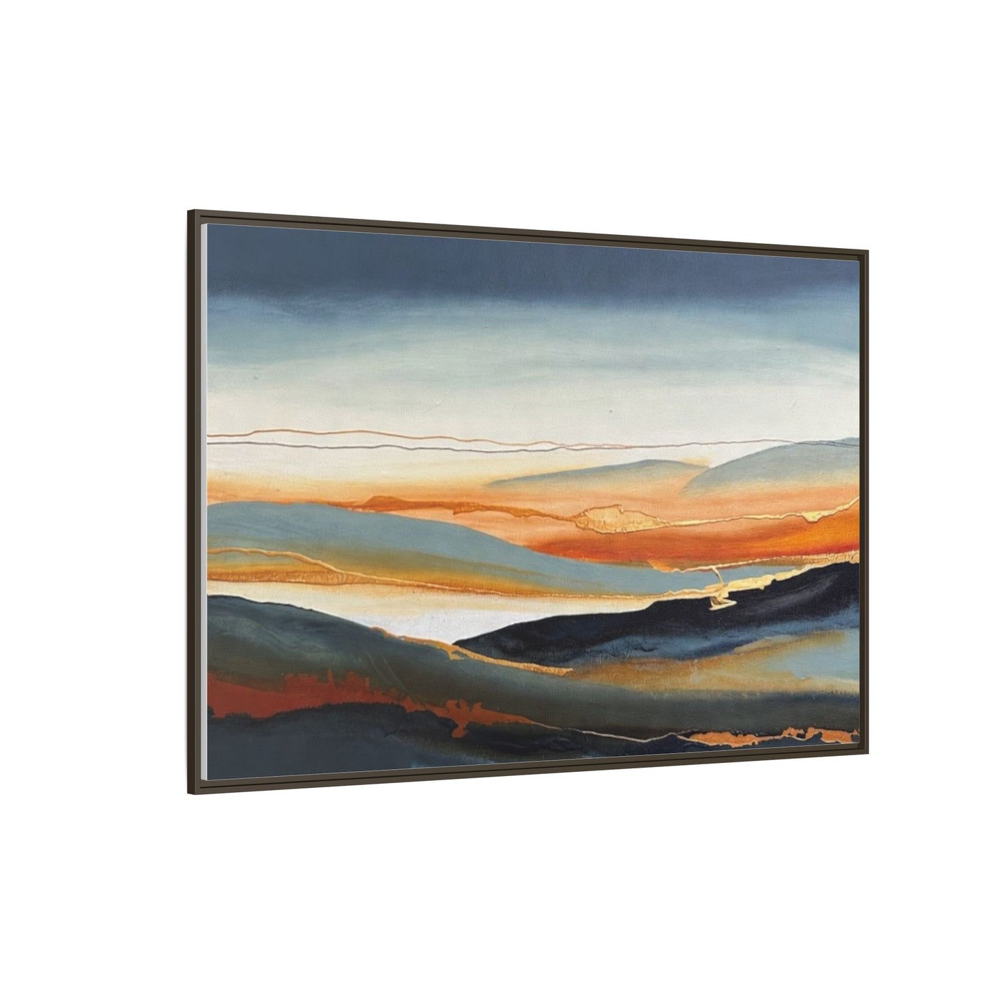 Framed Matte Canvas: Abstract Coastal Sunset Landscape Wall Art