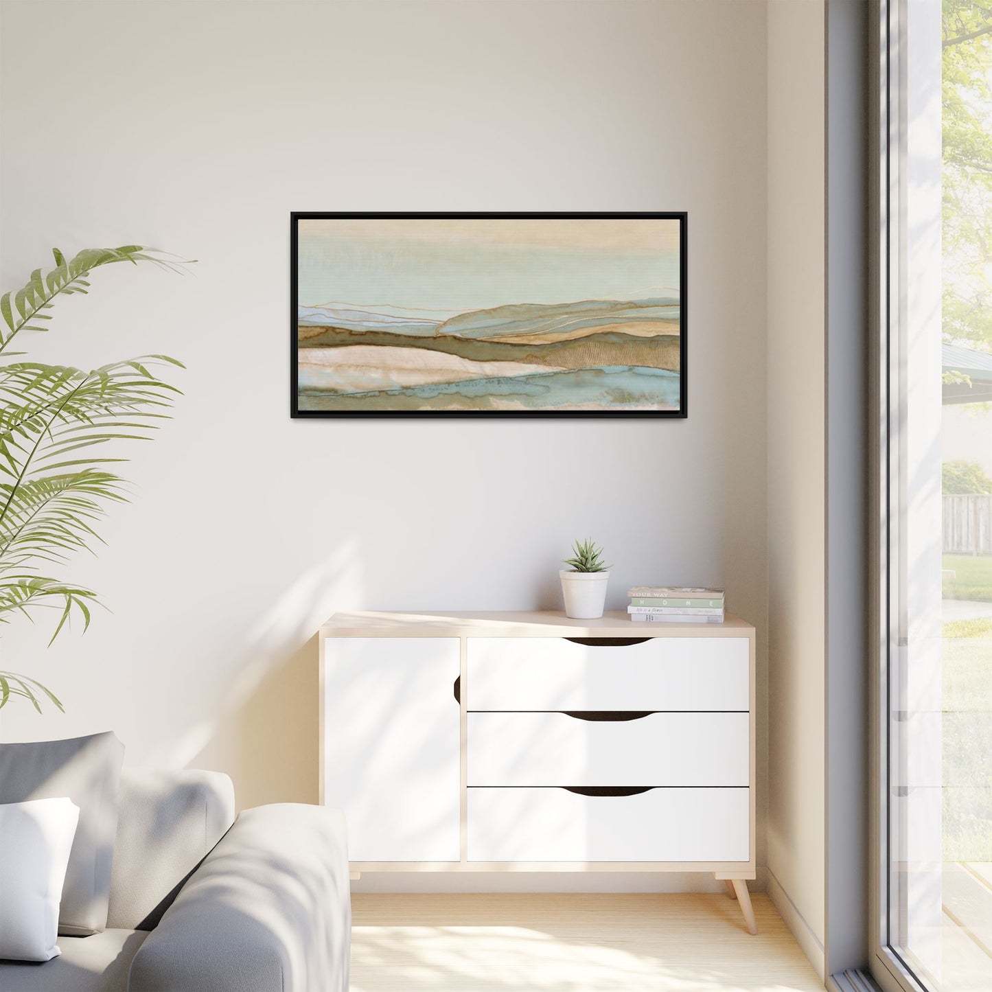 Framed Matte Canvas Coastal Abstract Landscape Wall Art