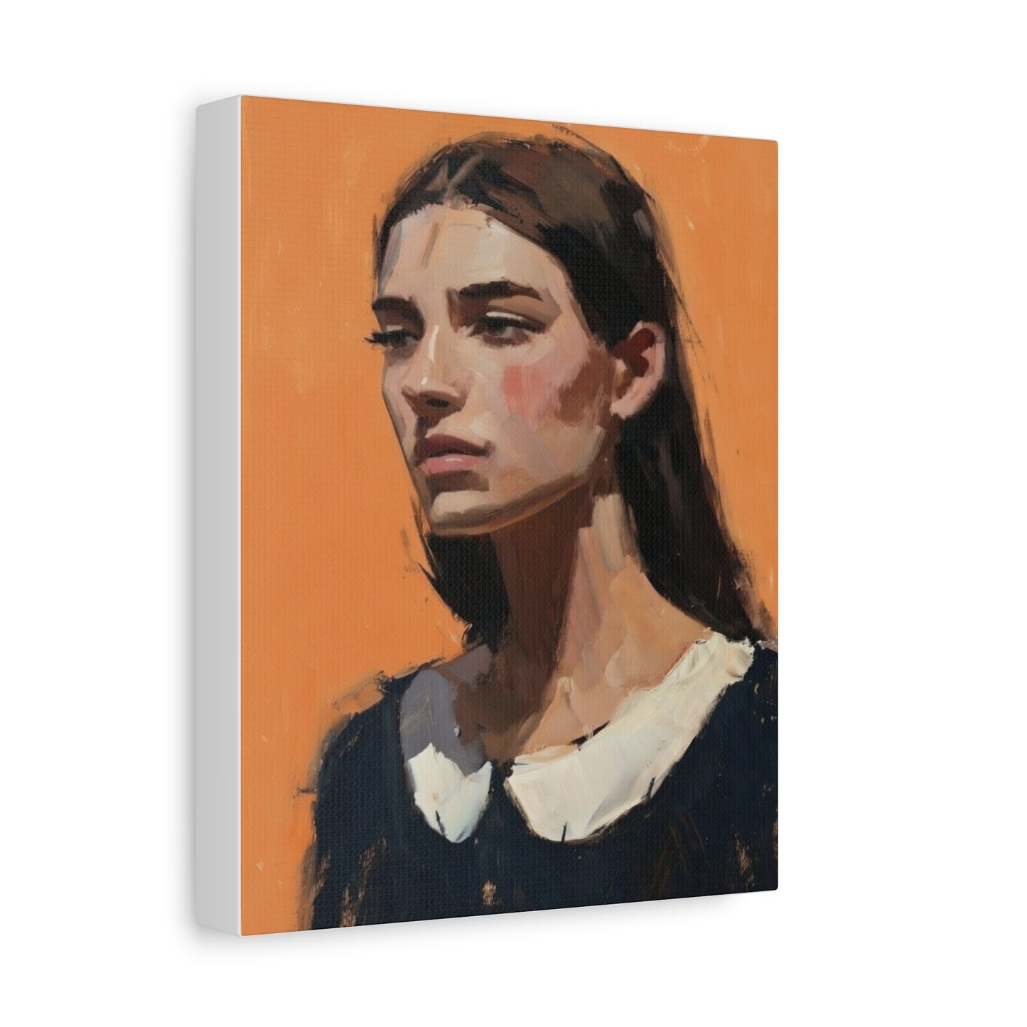 Portrait Canvas Print — Moody Female Figure in Warm Orange