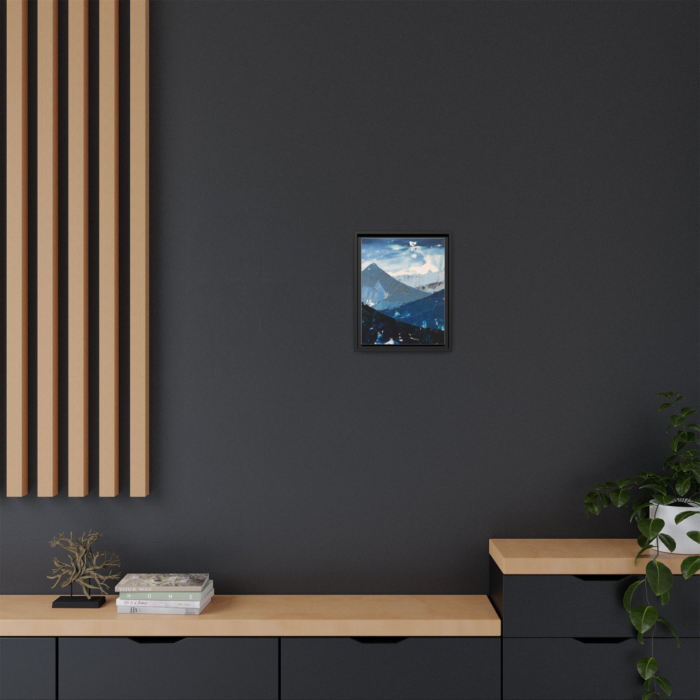 Blue Mountain Landscape Matte Canvas Framed | Abstract Mountain Wall Art