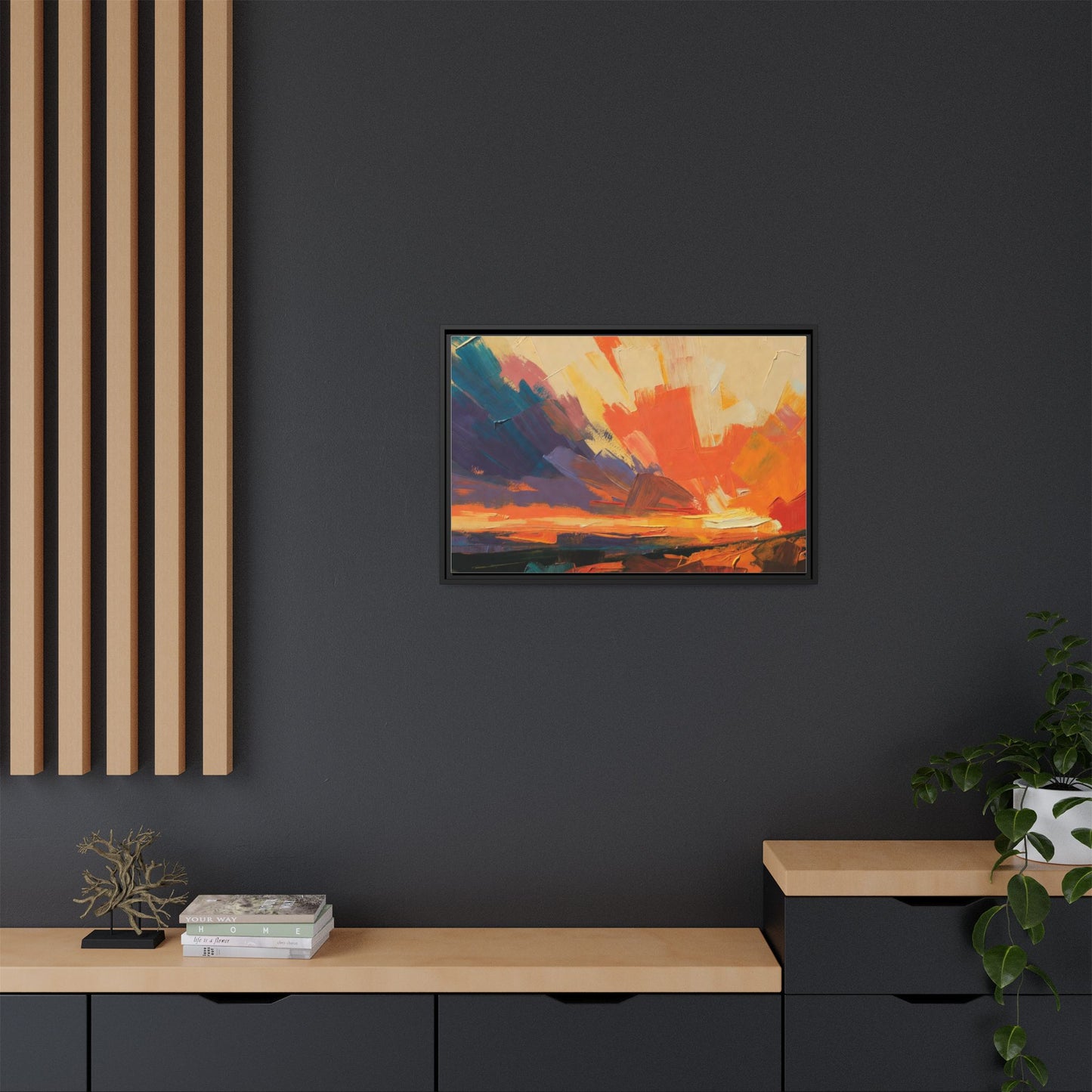 Framed Abstract Sunset Canvas Art – Multicolor Matte Wall Decor