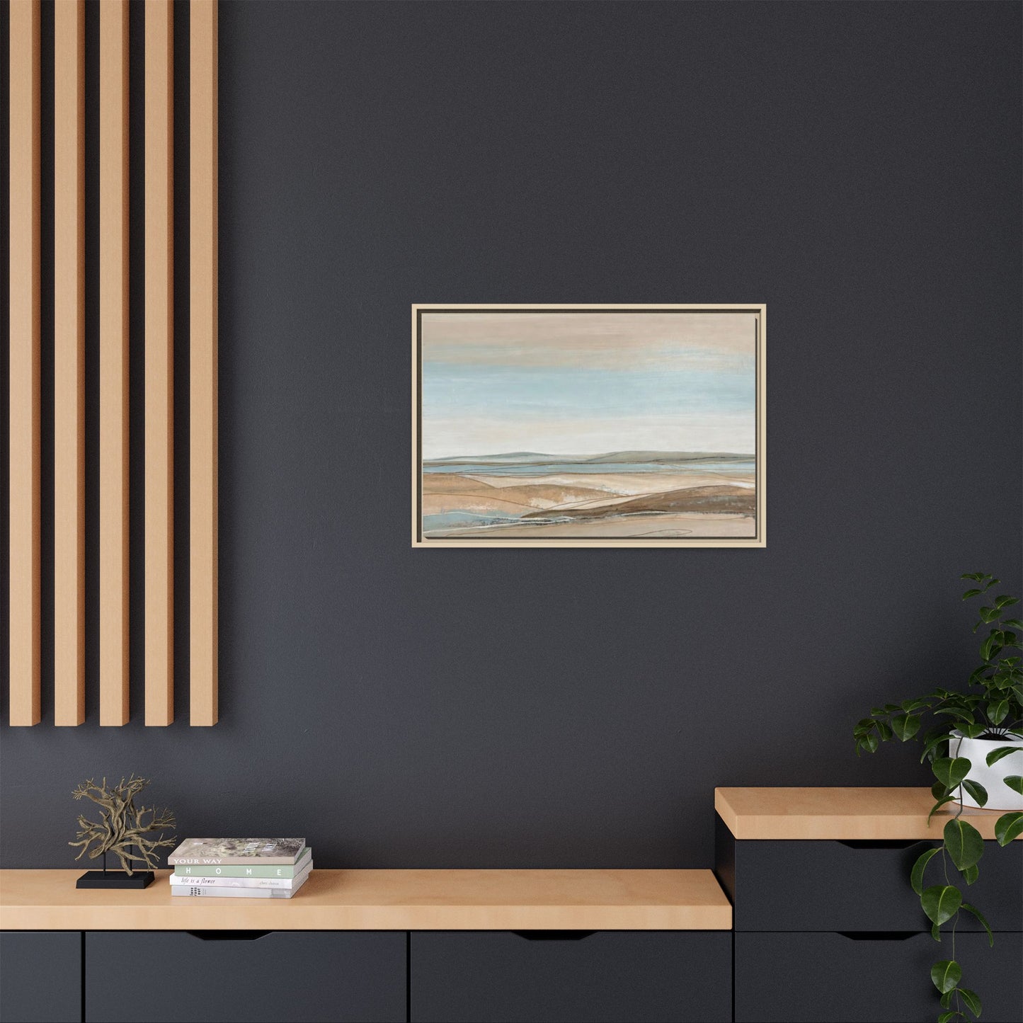 Framed Abstract Landscape Matte Canvas — Serene Coastal Horizon Wall Art
