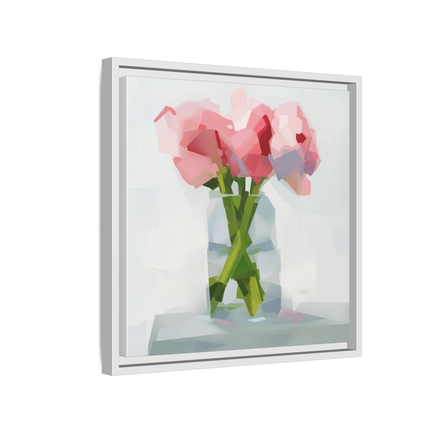 Framed Floral Canvas Art — Pink Peonies in Vase (Matte)