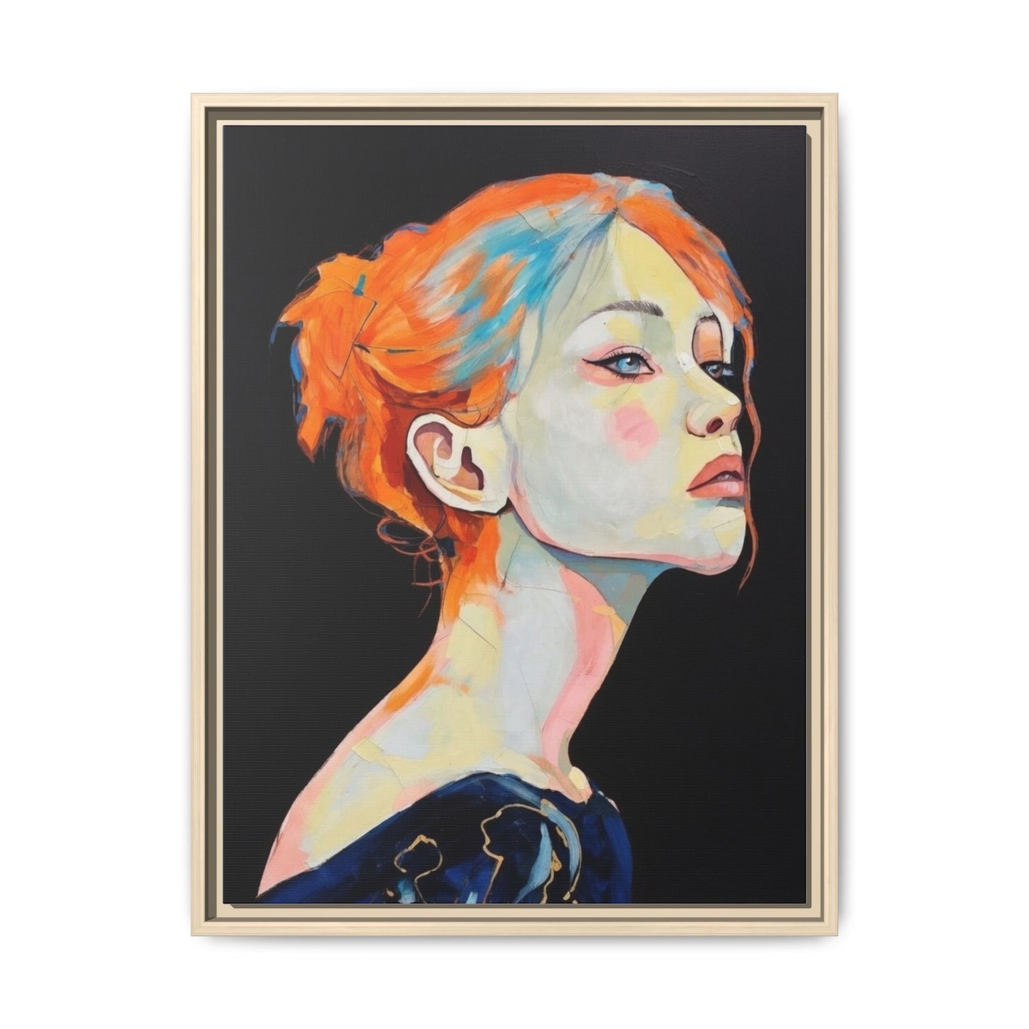 Framed Matte Canvas Portrait — Vibrant Multi‑Color Woman Wall Art