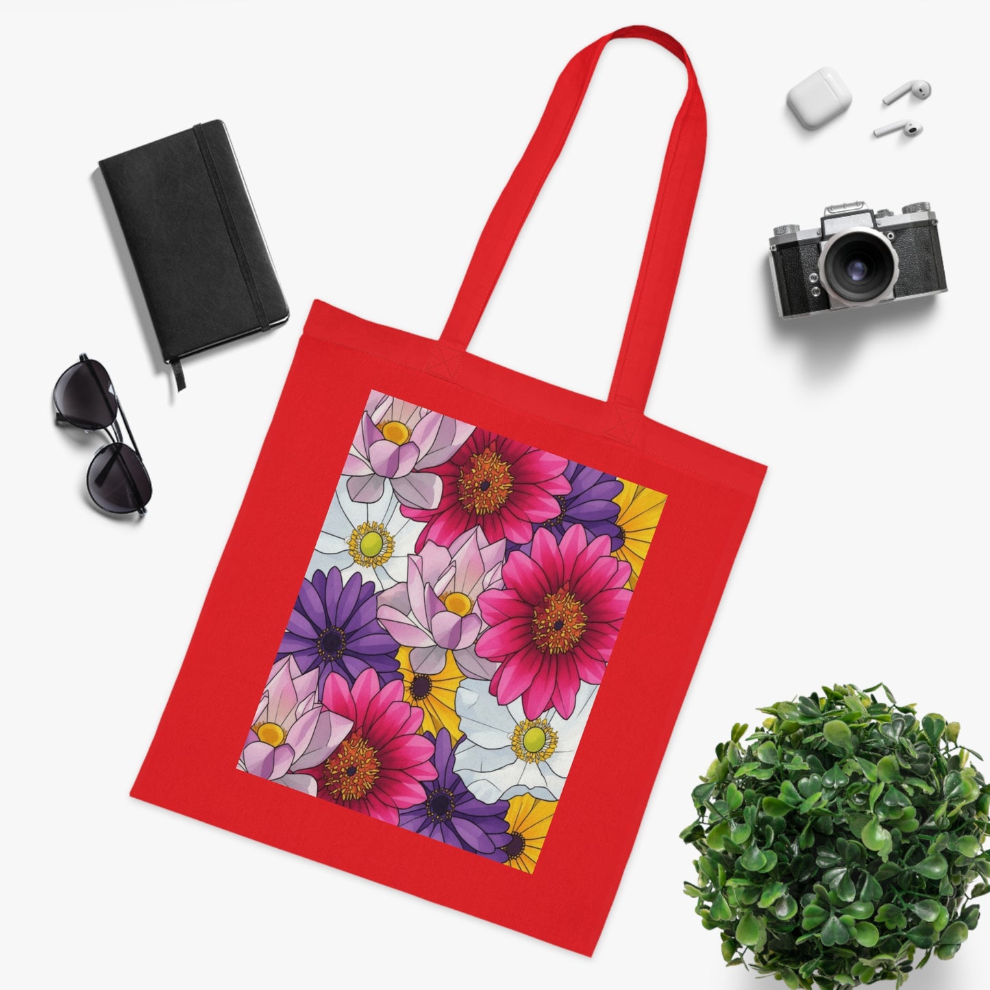 Floral Burst Cotton Tote Bag — Colorful Daisy & Gerbera Garden Print