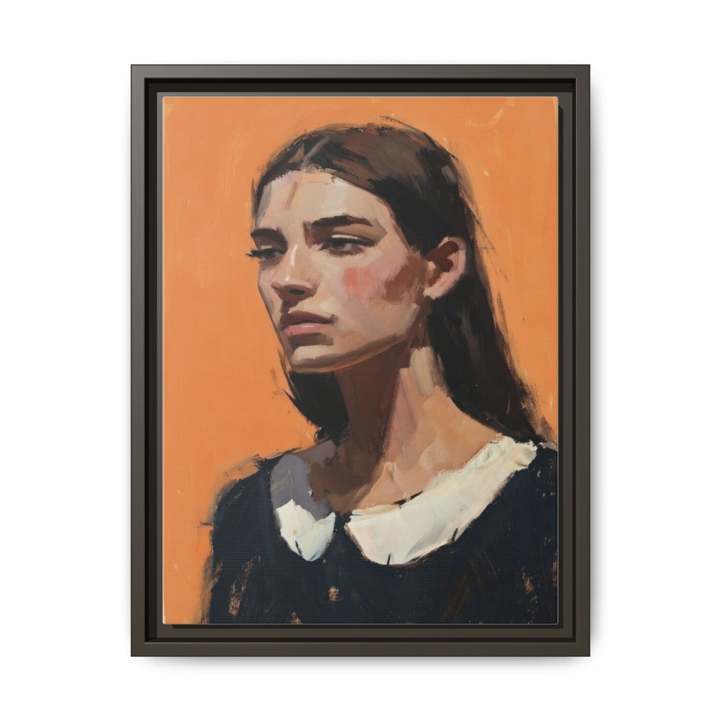 Framed Matte Canvas Portrait Art — Modern Figurative Painting on Orange