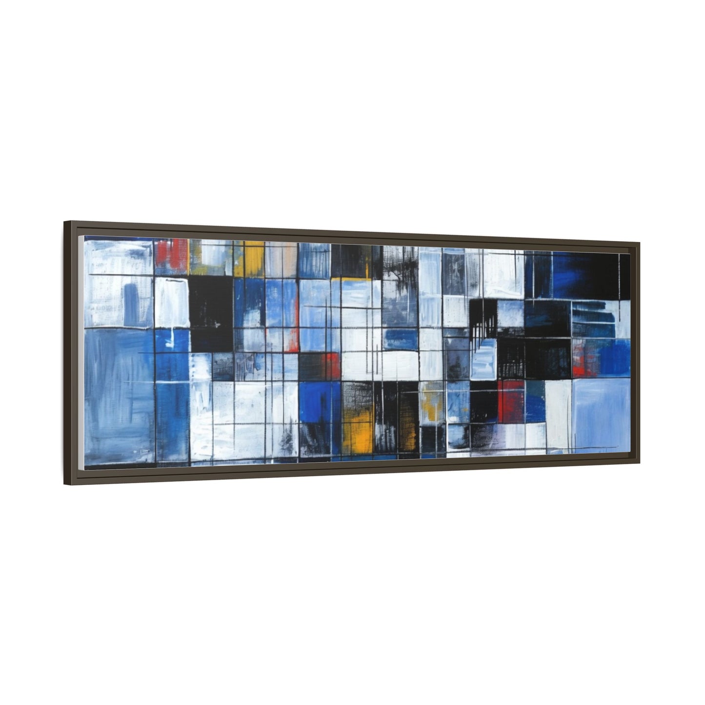 Abstract Blue Grid Matte Canvas Framed Art Print