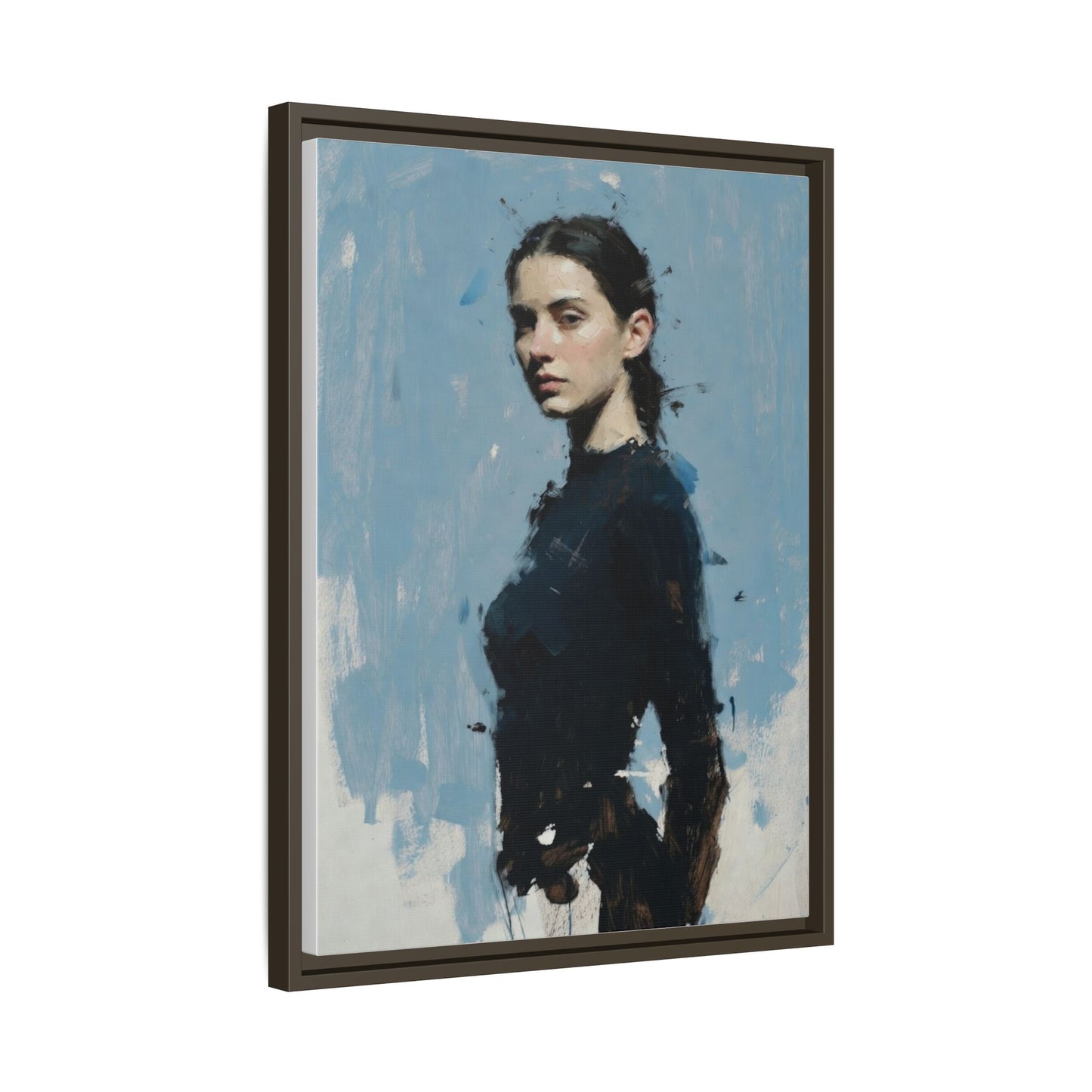 Framed Matte Canvas Portrait Print — Elegant Blue Woman Art