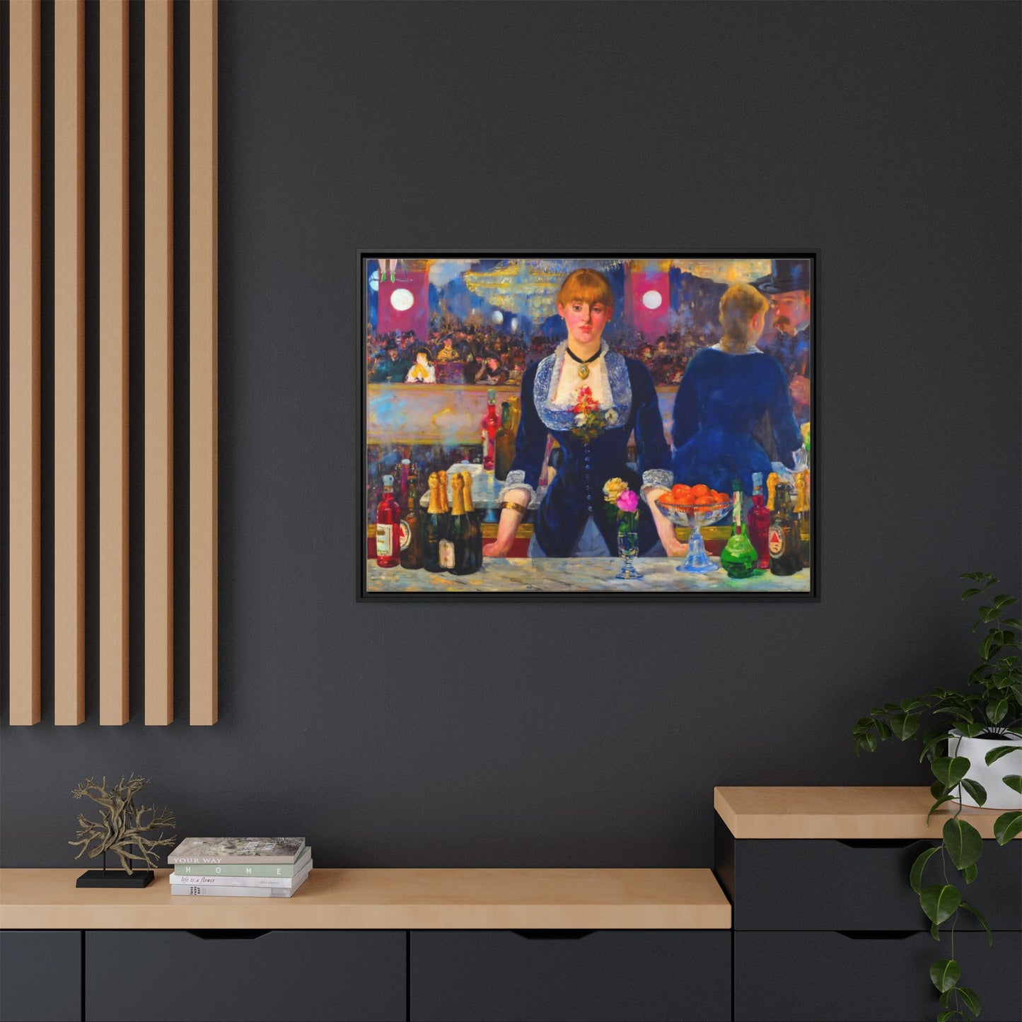 Framed Matte Canvas Print — Vintage Parisian Bar Scene