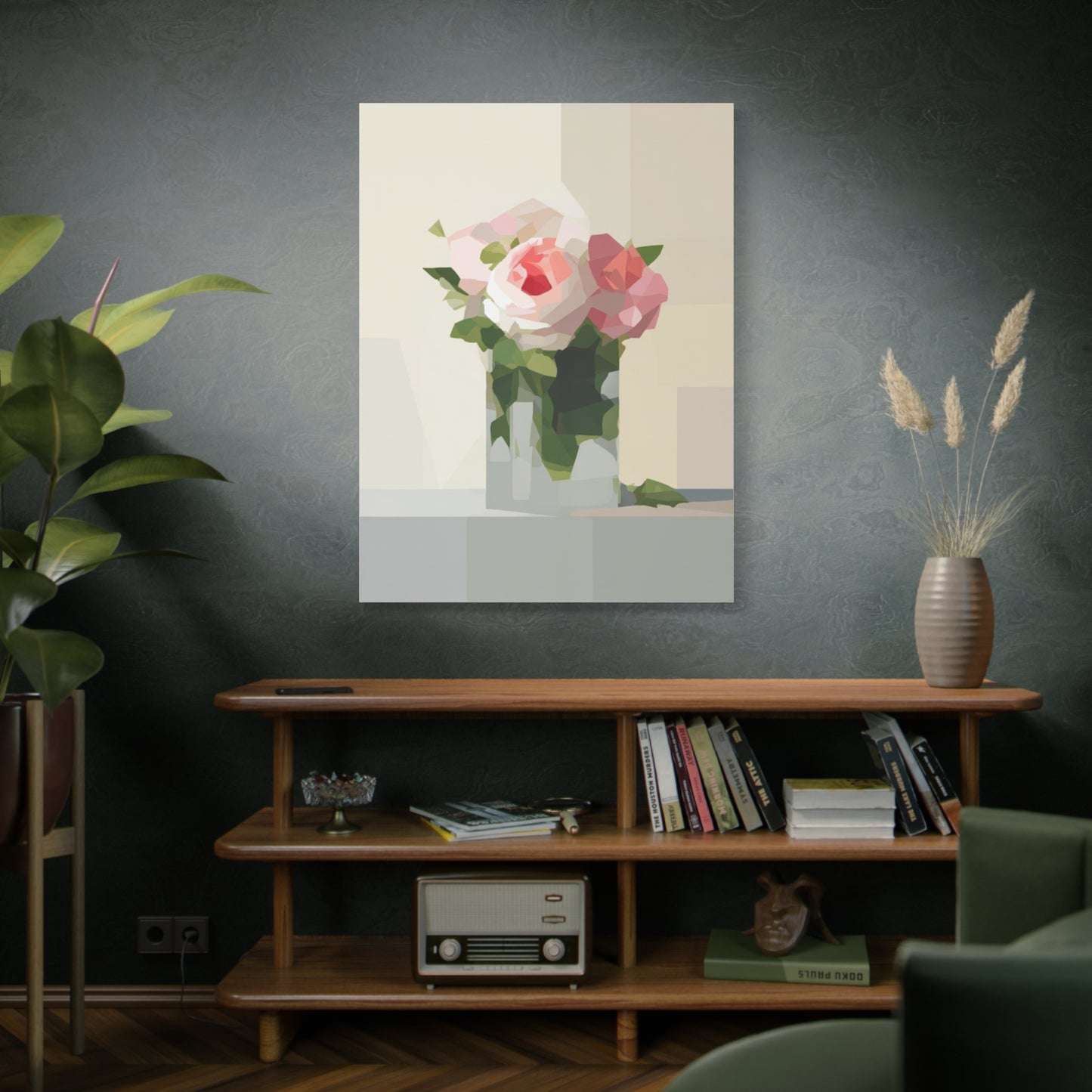 Pink Rose Still Life Canvas — Modern Floral Wall Art, Matte Stretched Canvas