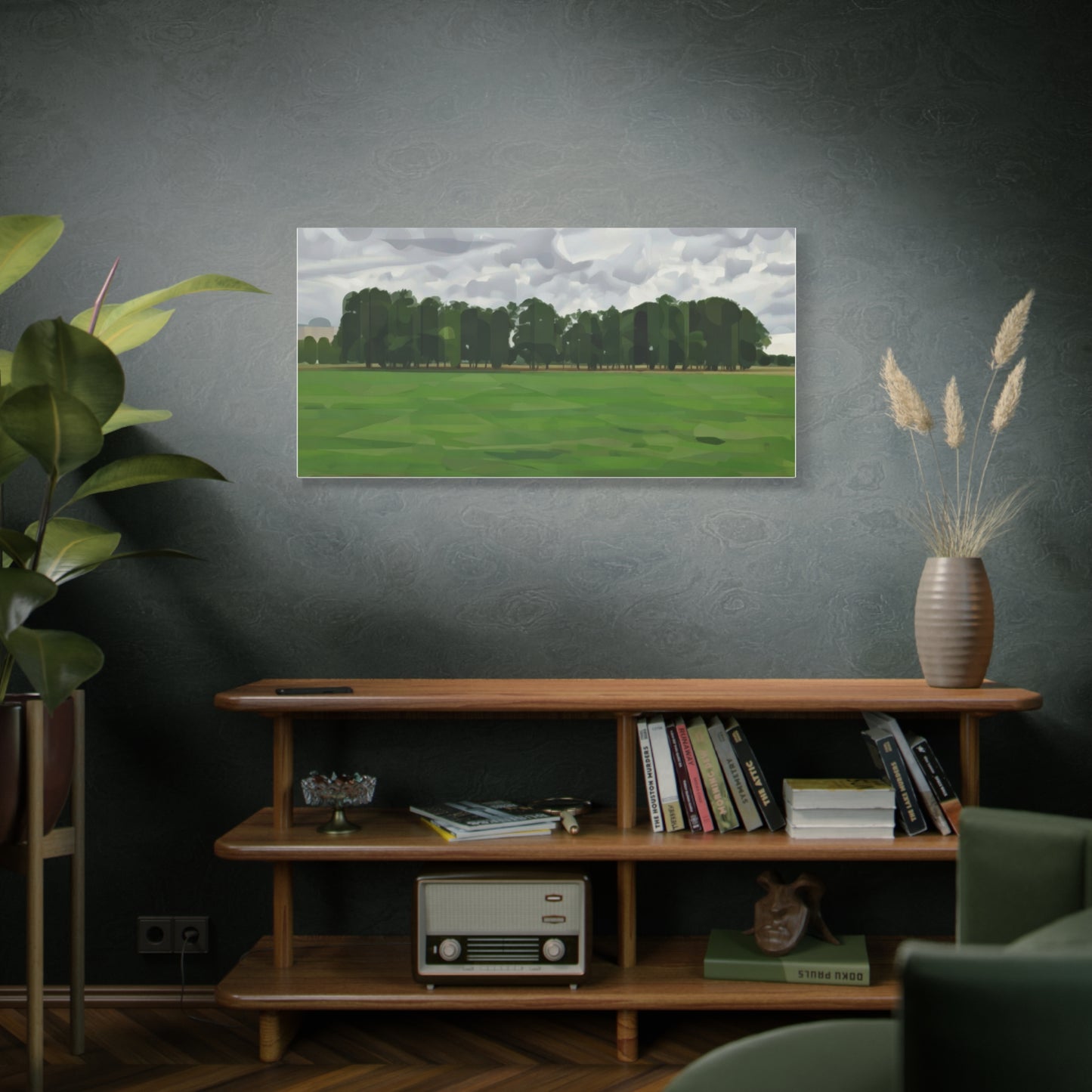 Green Field Landscape Canvas Print — Tranquil Park Scene Matte Stretched Canvas
