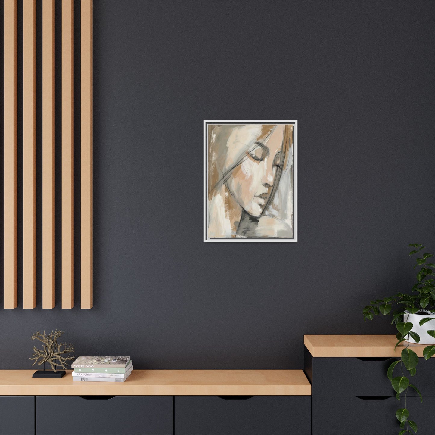Framed Matte Canvas Art — Serene Abstract Portrait in Neutrals