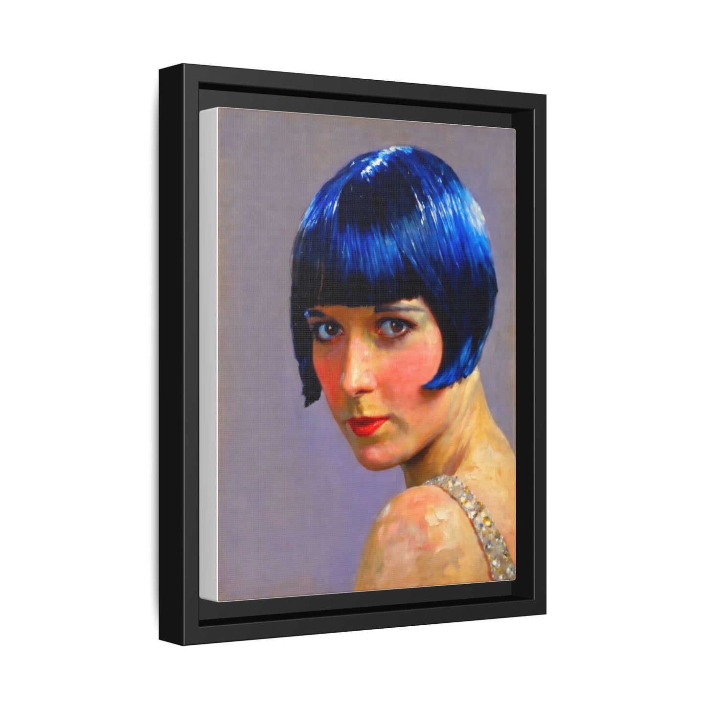 Framed Matte Canvas Art Print — Vintage Portrait with Blue Bob