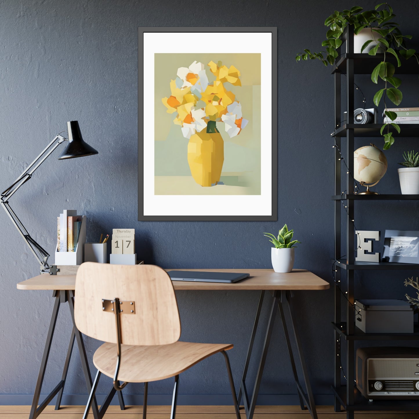 Framed Poster — Yellow Floral Vase Wall Art (Modern Abstract Bouquet)