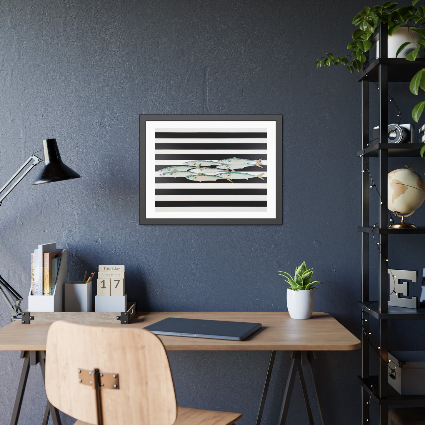 Framed Poster – Striped School of Fish Nautical Wall Art