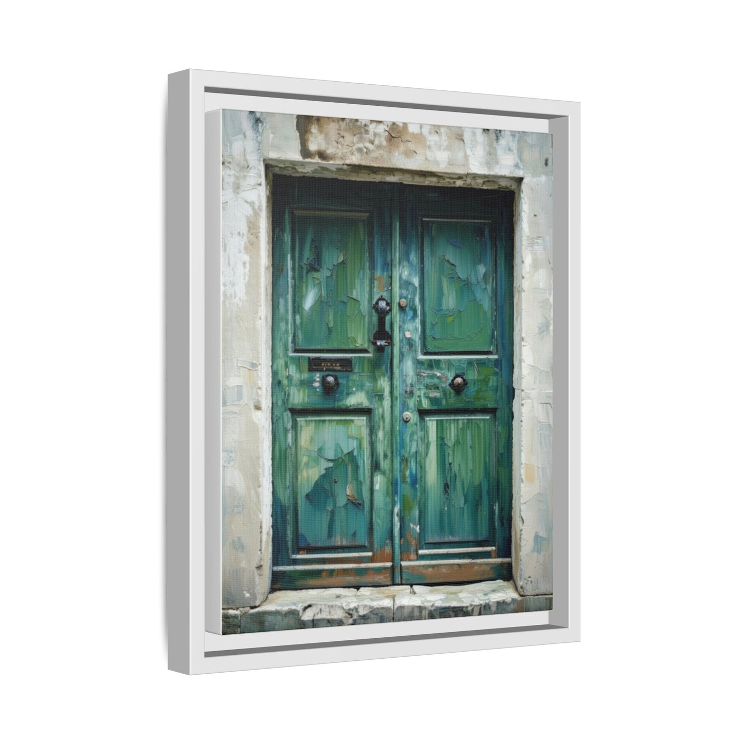 Framed Matte Canvas Art — Weathered Green Door Wall Print
