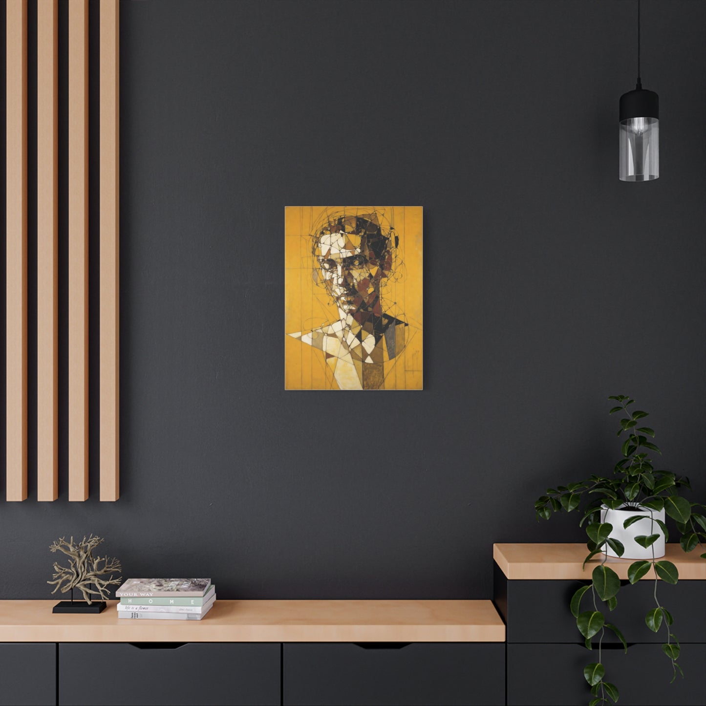 Geometric Portrait Matte Canvas Wall Art – Abstract Yellow Bust