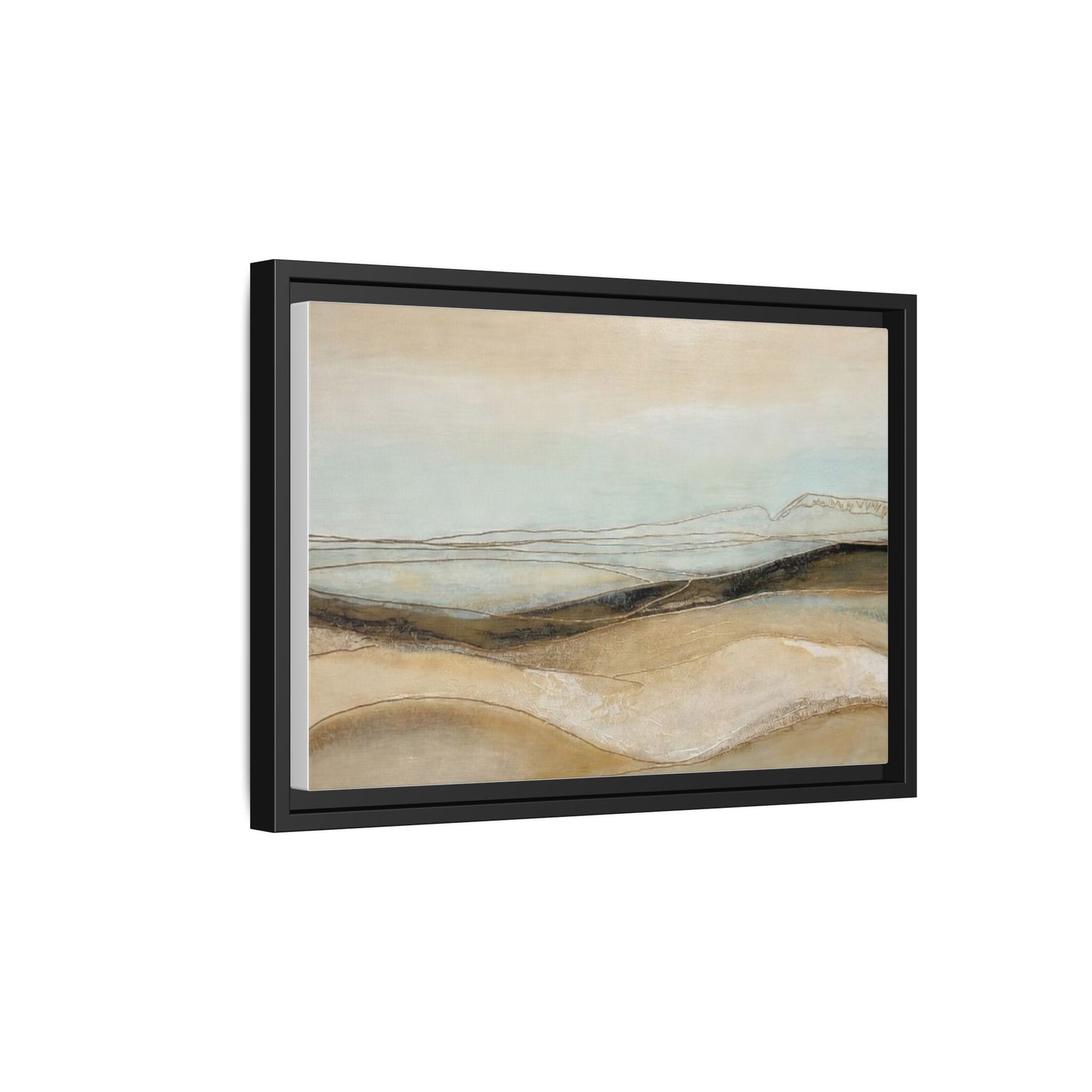 Framed Matte Canvas Wall Art — Neutral Abstract Landscape in Soft Blues & Earth Tones