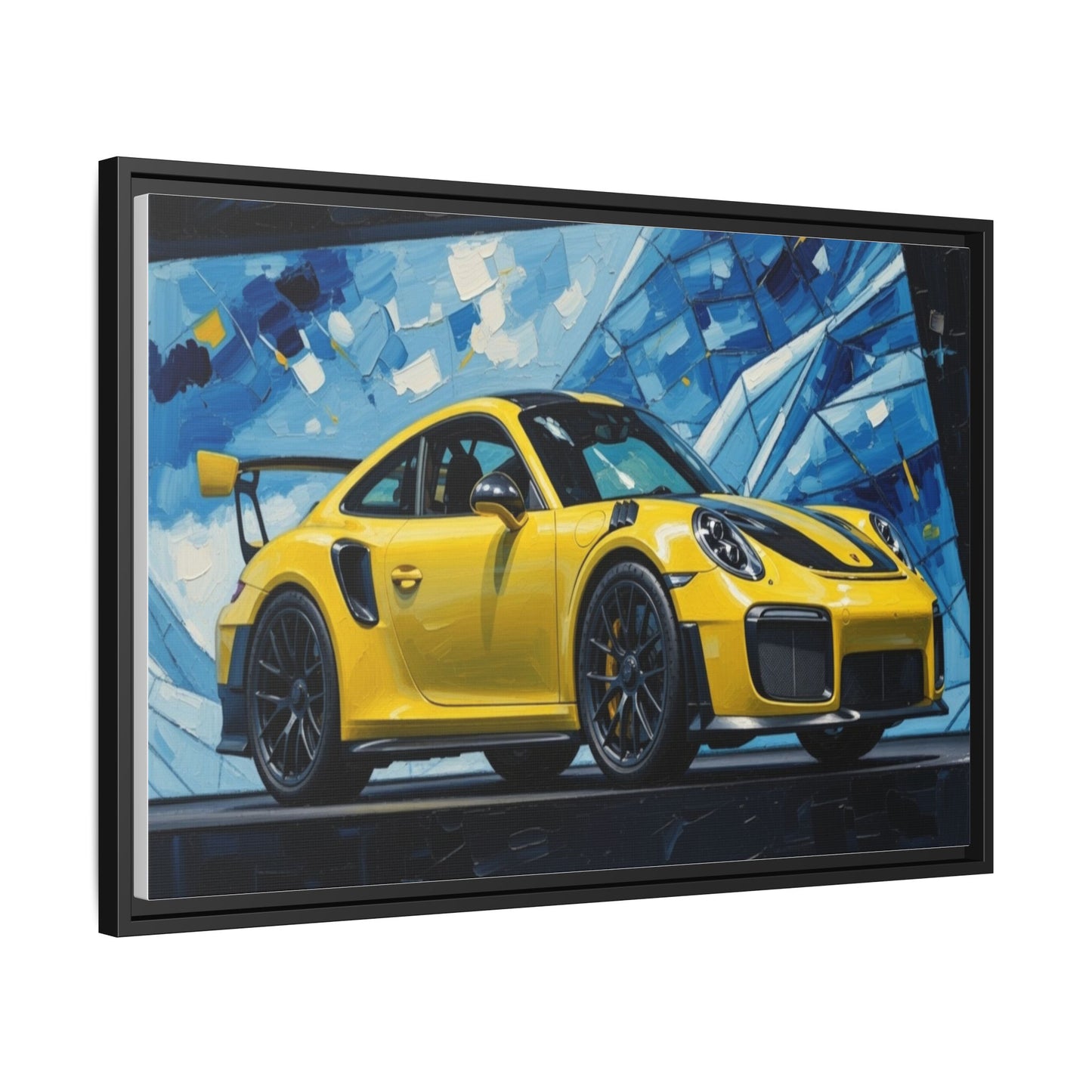 Yellow Porsche Sports Car Matte Framed Canvas – Modern Automotive Wall Art