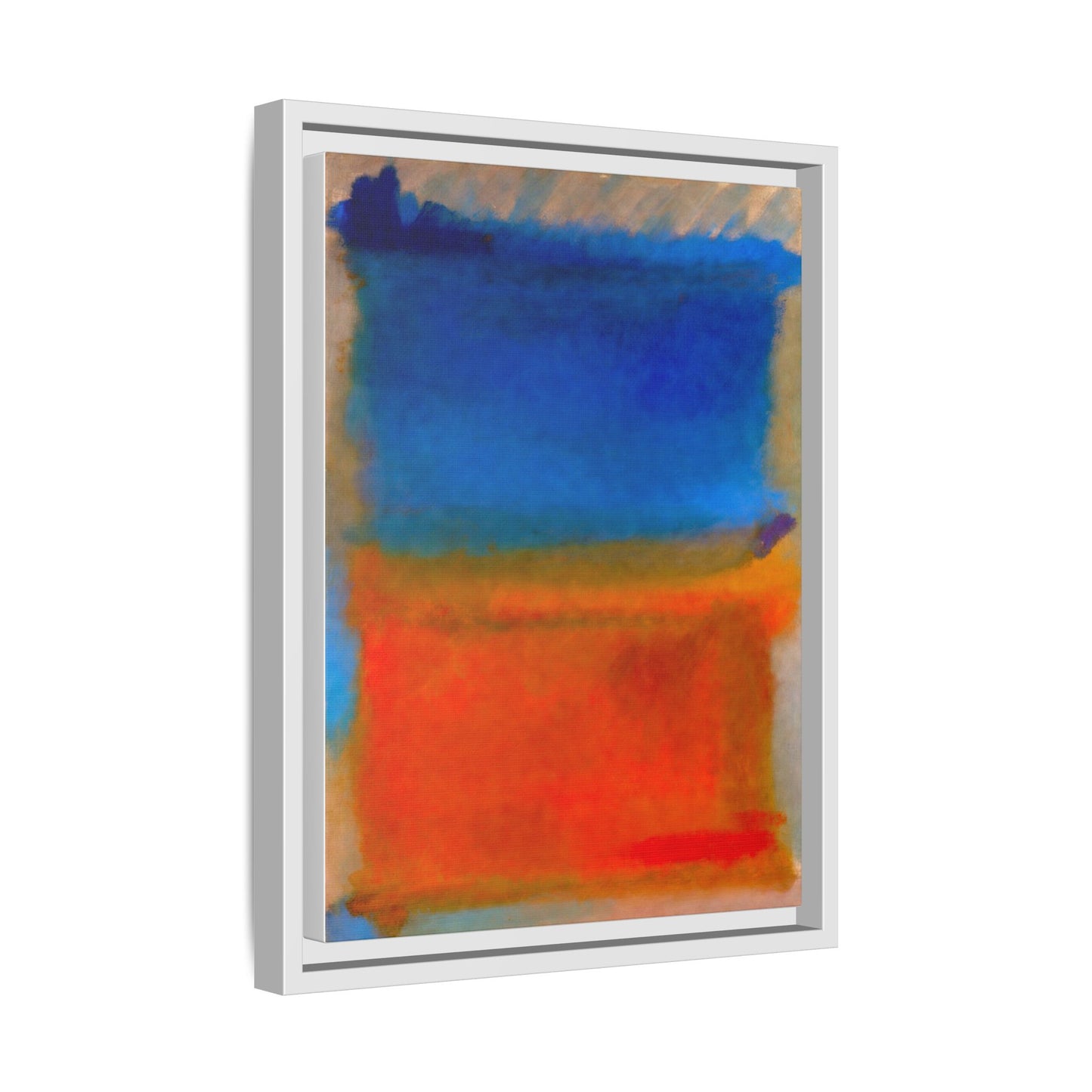 Abstract Color Block Matte Canvas Framed Wall Art — Blue & Orange Modern Painting