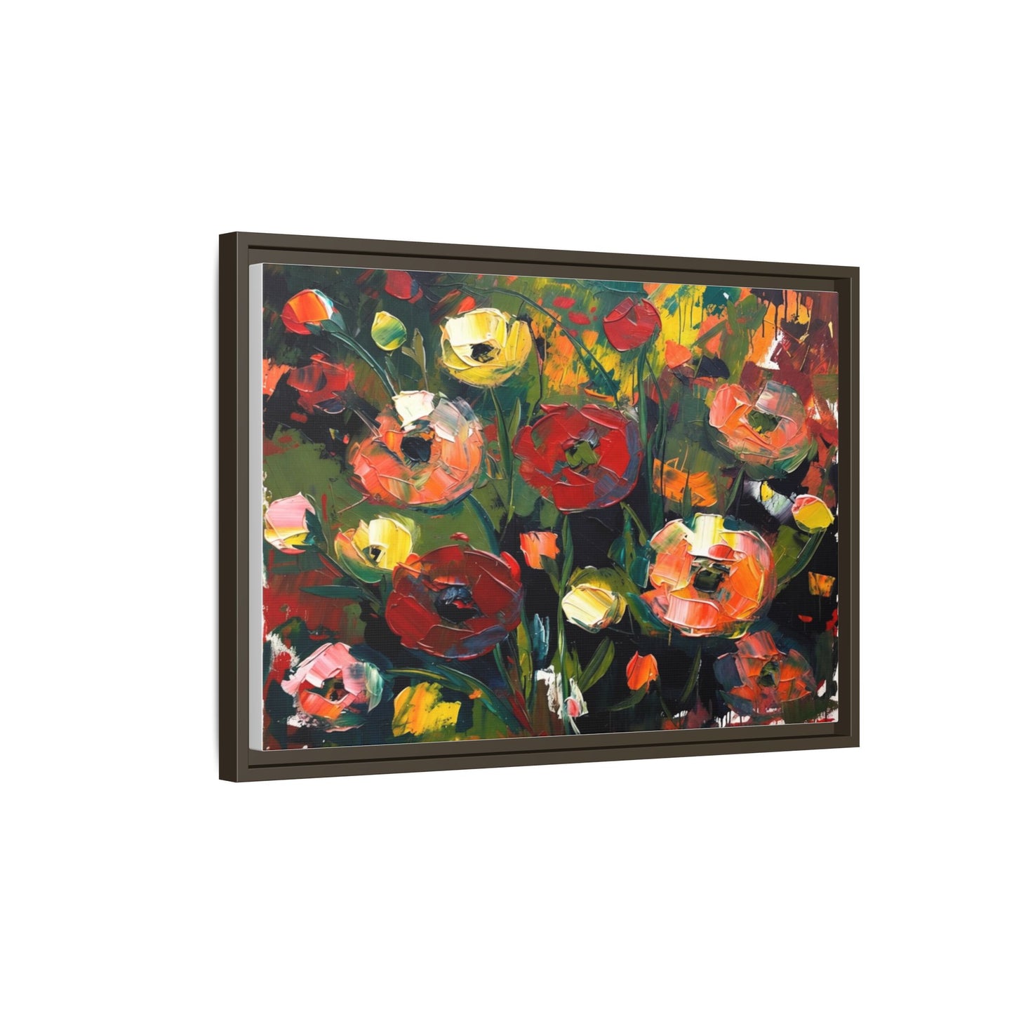 Framed Floral Canvas Print — Vibrant Abstract Poppies Wall Art