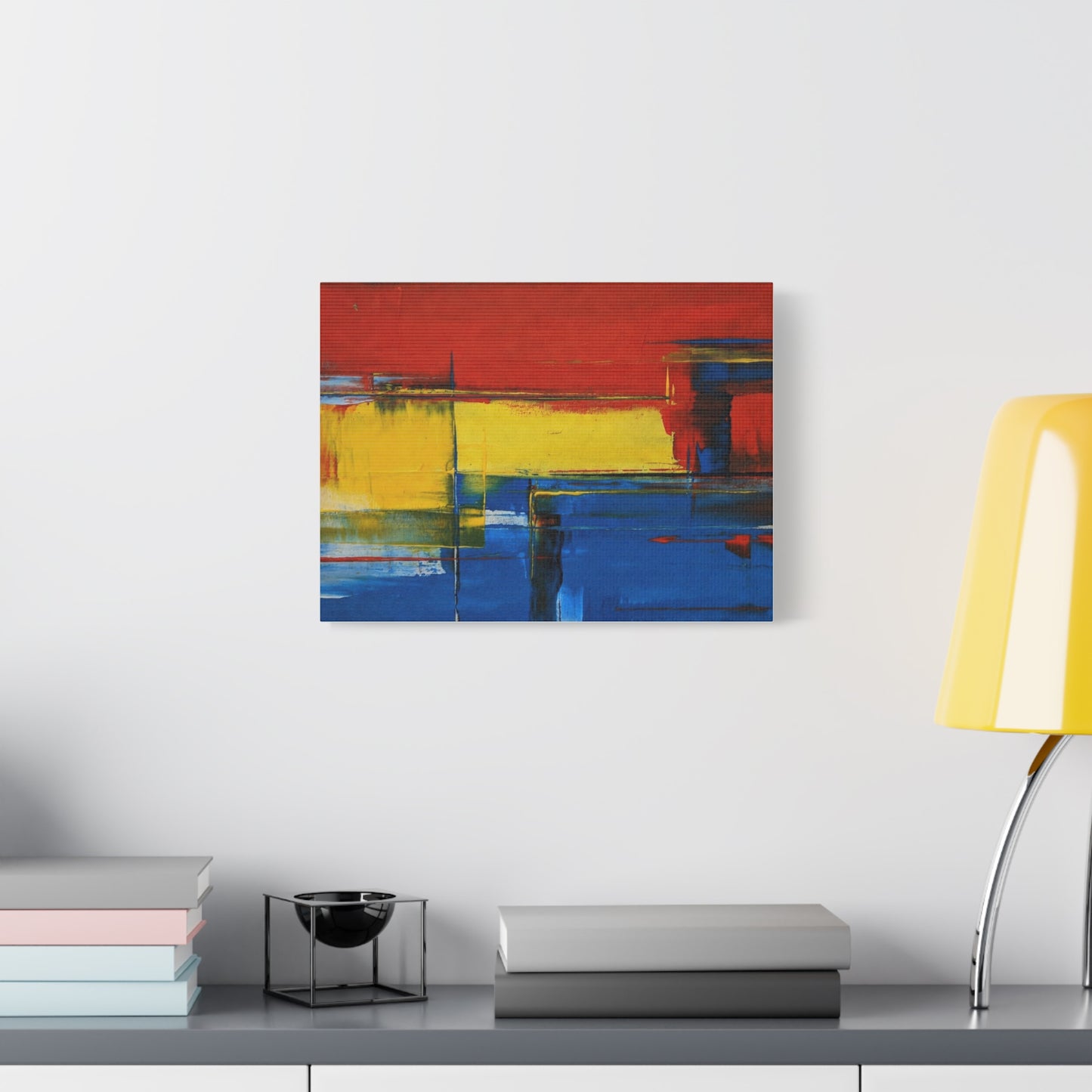 Abstract Color Block Matte Canvas Wall Art — Red, Yellow & Blue Stretched Canvas