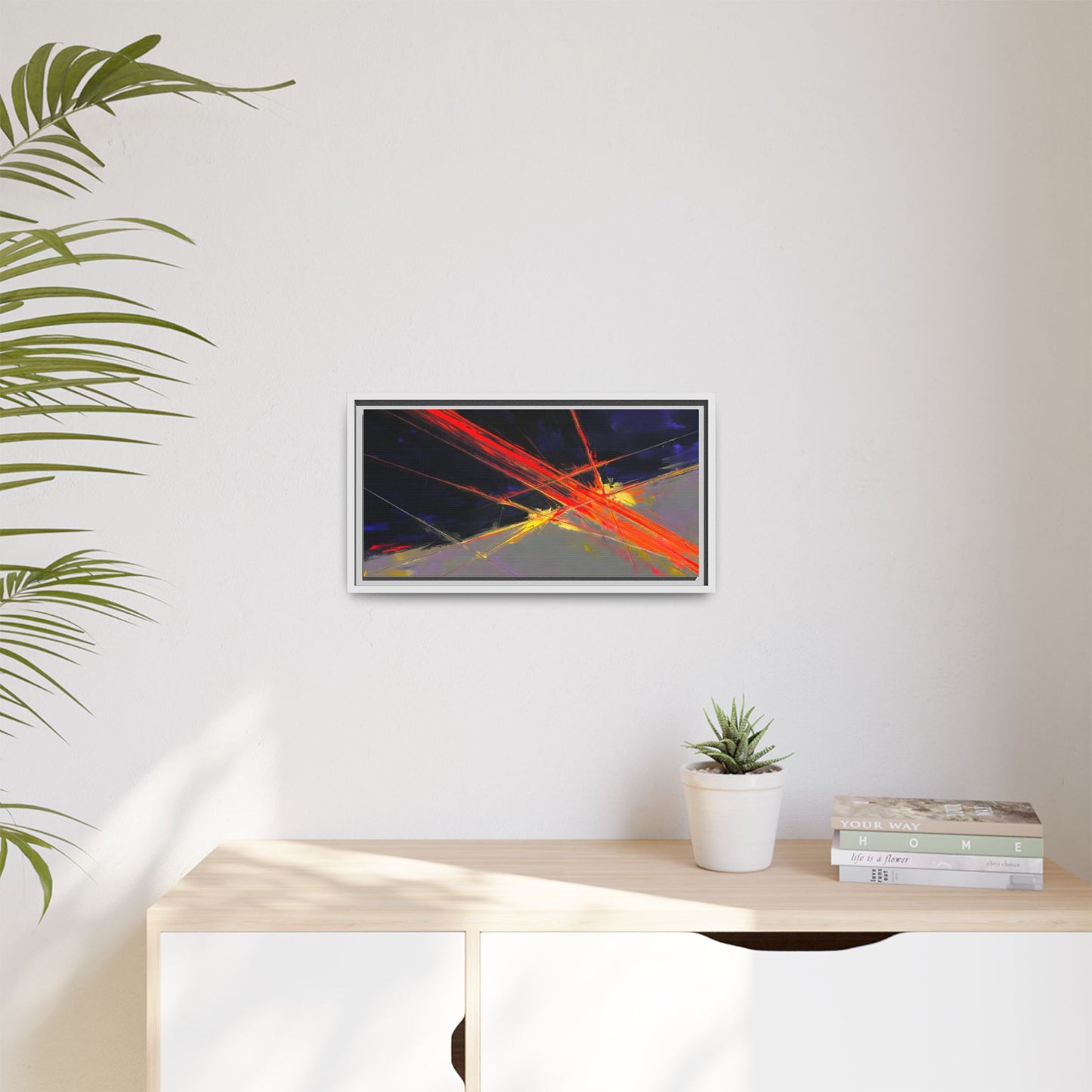 Abstract Red Streaks Framed Matte Canvas Art — Modern Multi‑Color Wall Decor