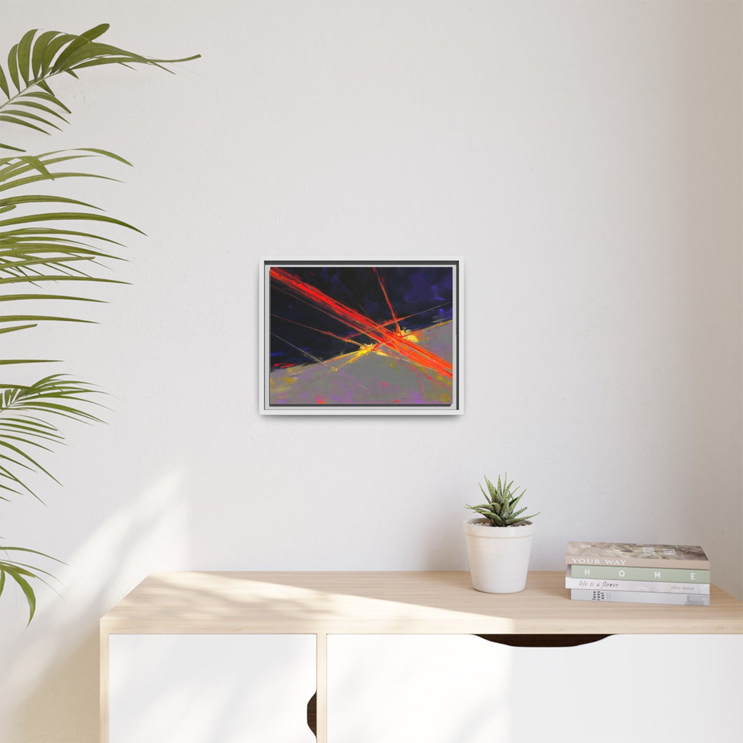 Abstract Red Streaks Framed Matte Canvas Art — Modern Multi‑Color Wall Decor