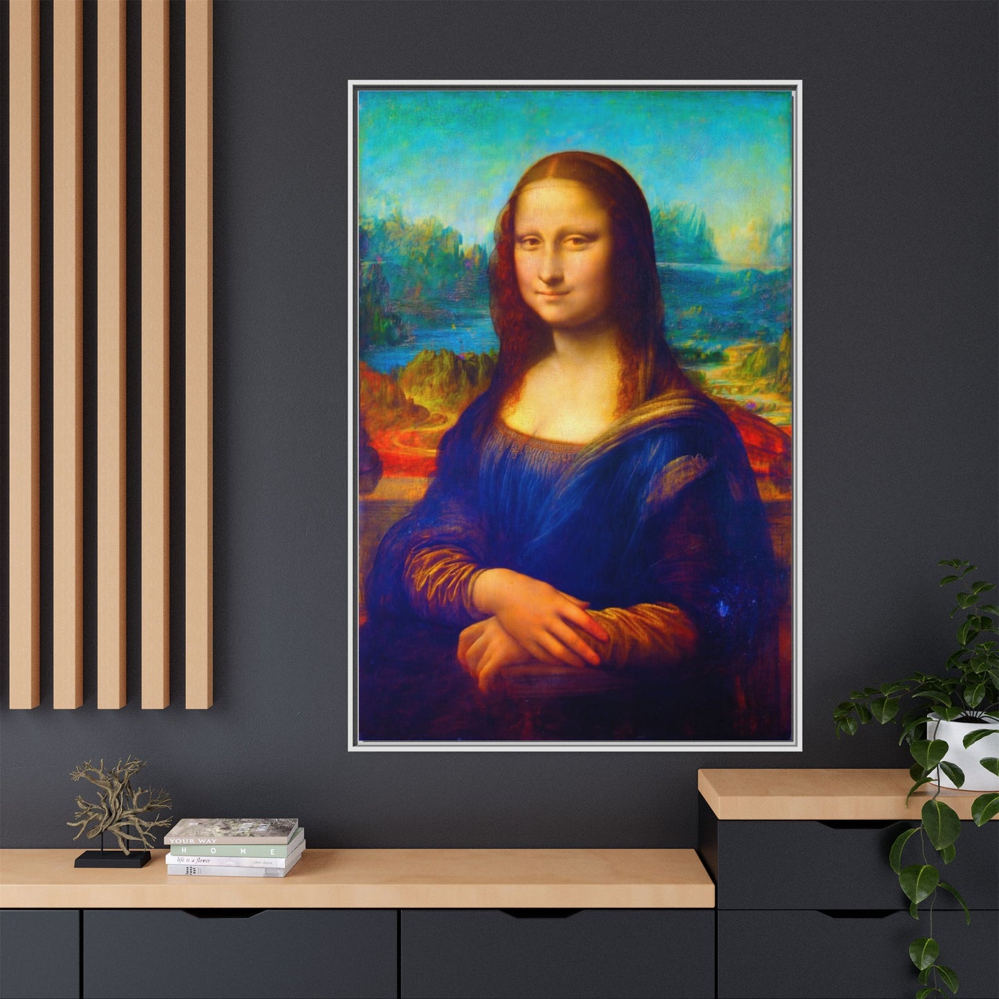 Framed Matte Canvas Print — Colorful Mona Lisa Wall Art