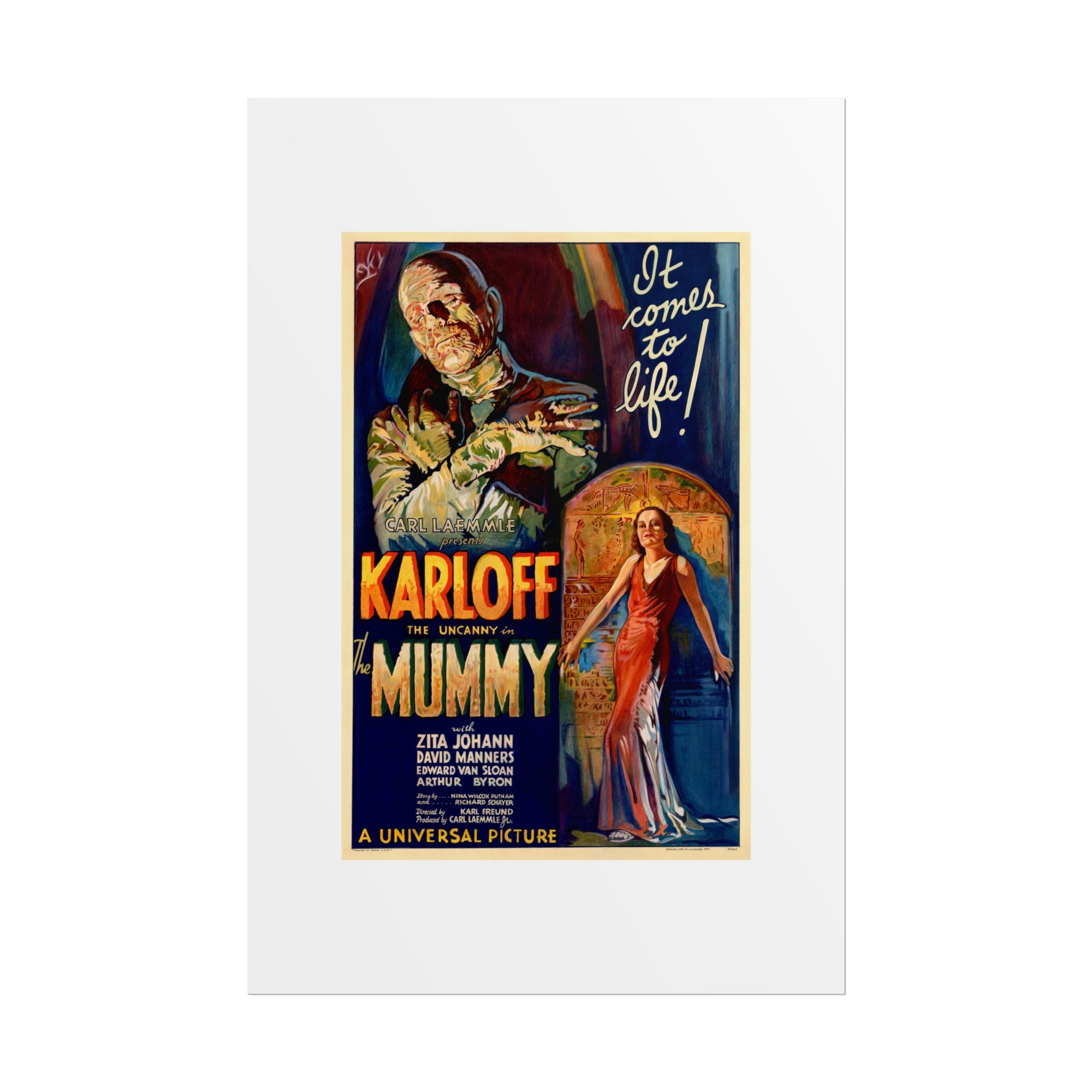 The Mummy 1932 film poster by Karoly Grosz Wall Art Print (Karloff "It Comes to Life!")